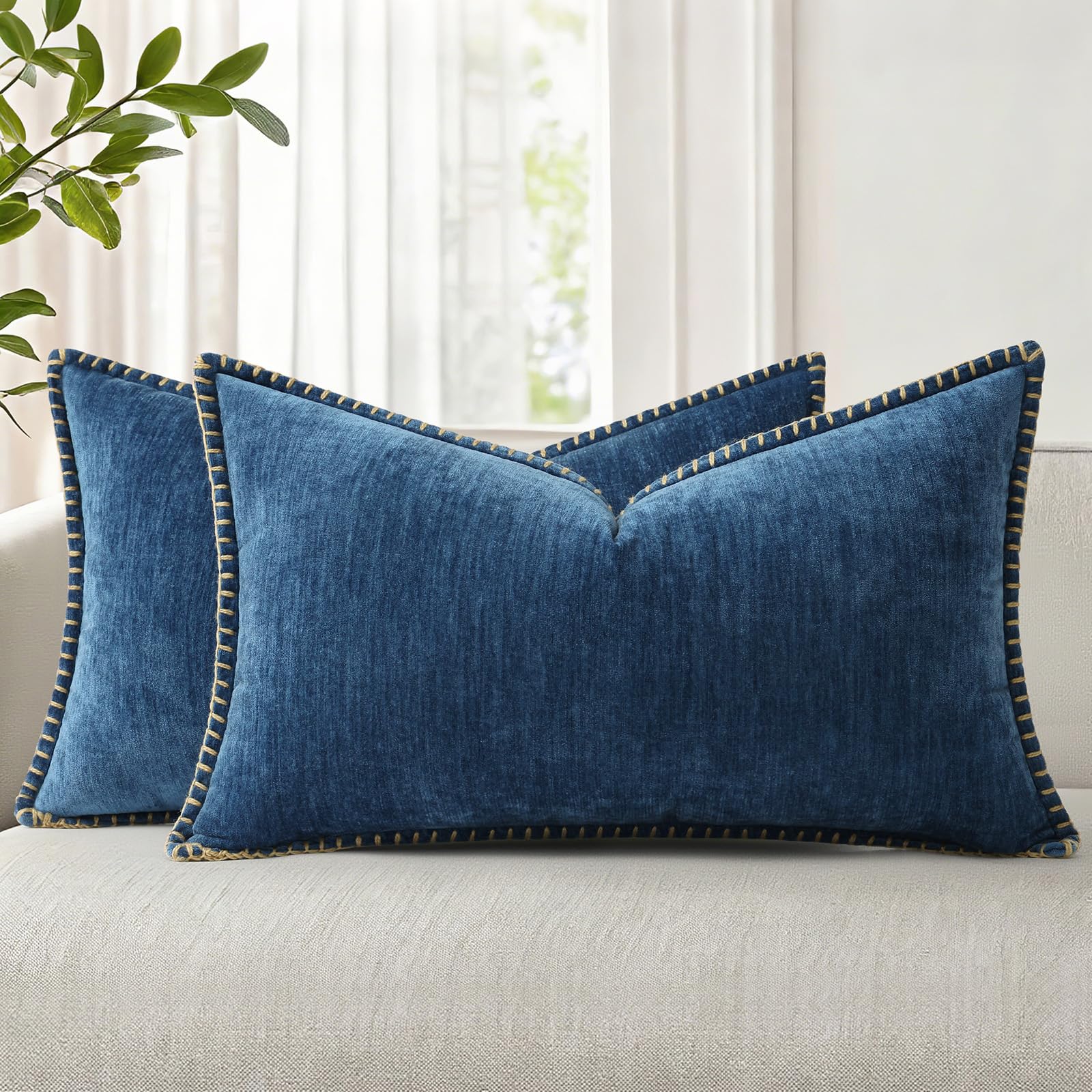 18x18 2-Pack Forest Green Chenille Pillow Covers, Stitched Edge