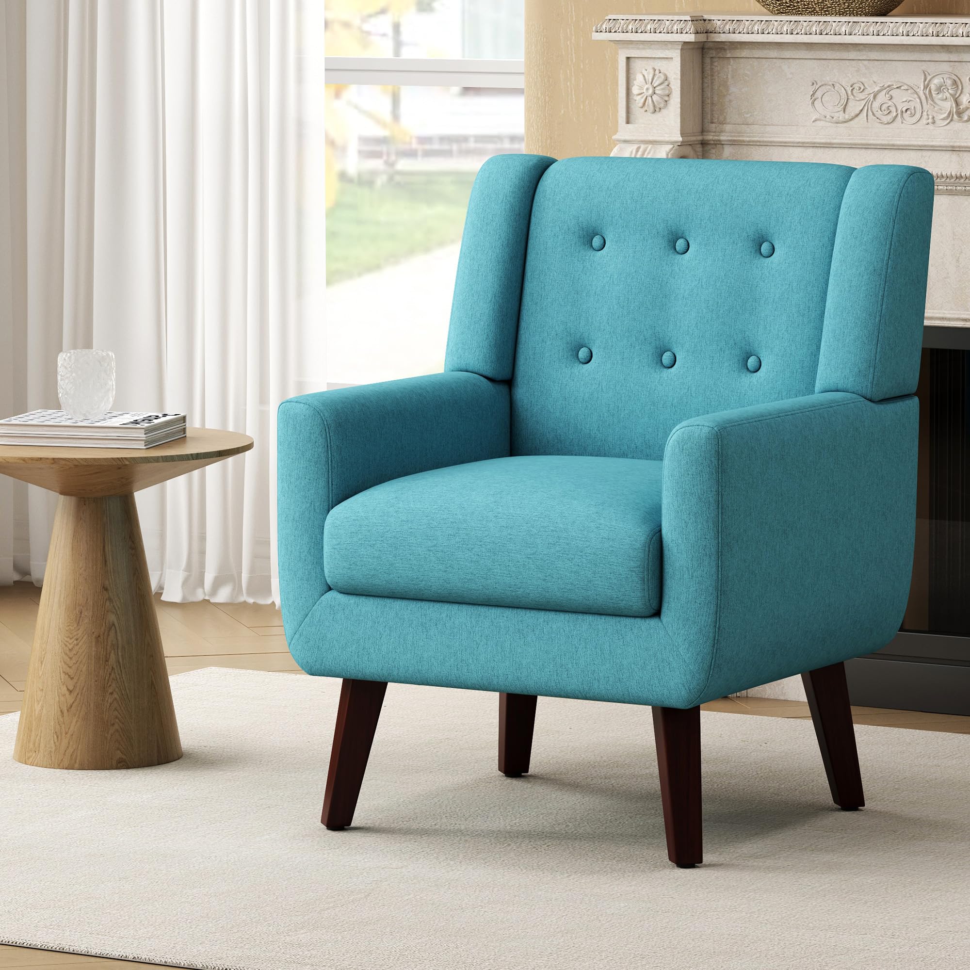 Linen Fabric Living Room Chairs, Accent Chair, Mid Century Modern Armchair for Living Room, Bedroom Button Tufted Upholstered Comfy Reading Sofas,Vanity Chair (2, Beige)