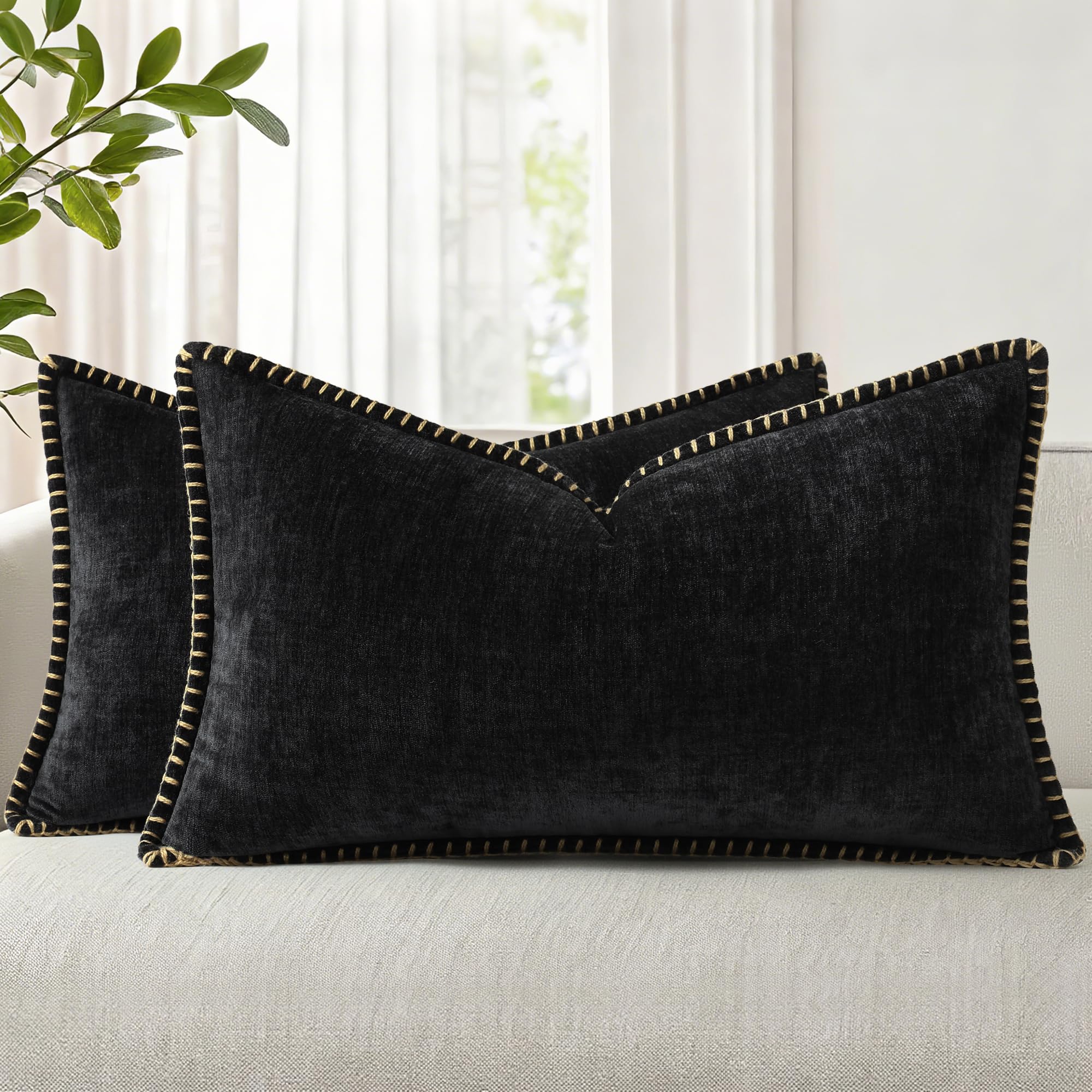 18x18 2-Pack Forest Green Chenille Pillow Covers, Stitched Edge