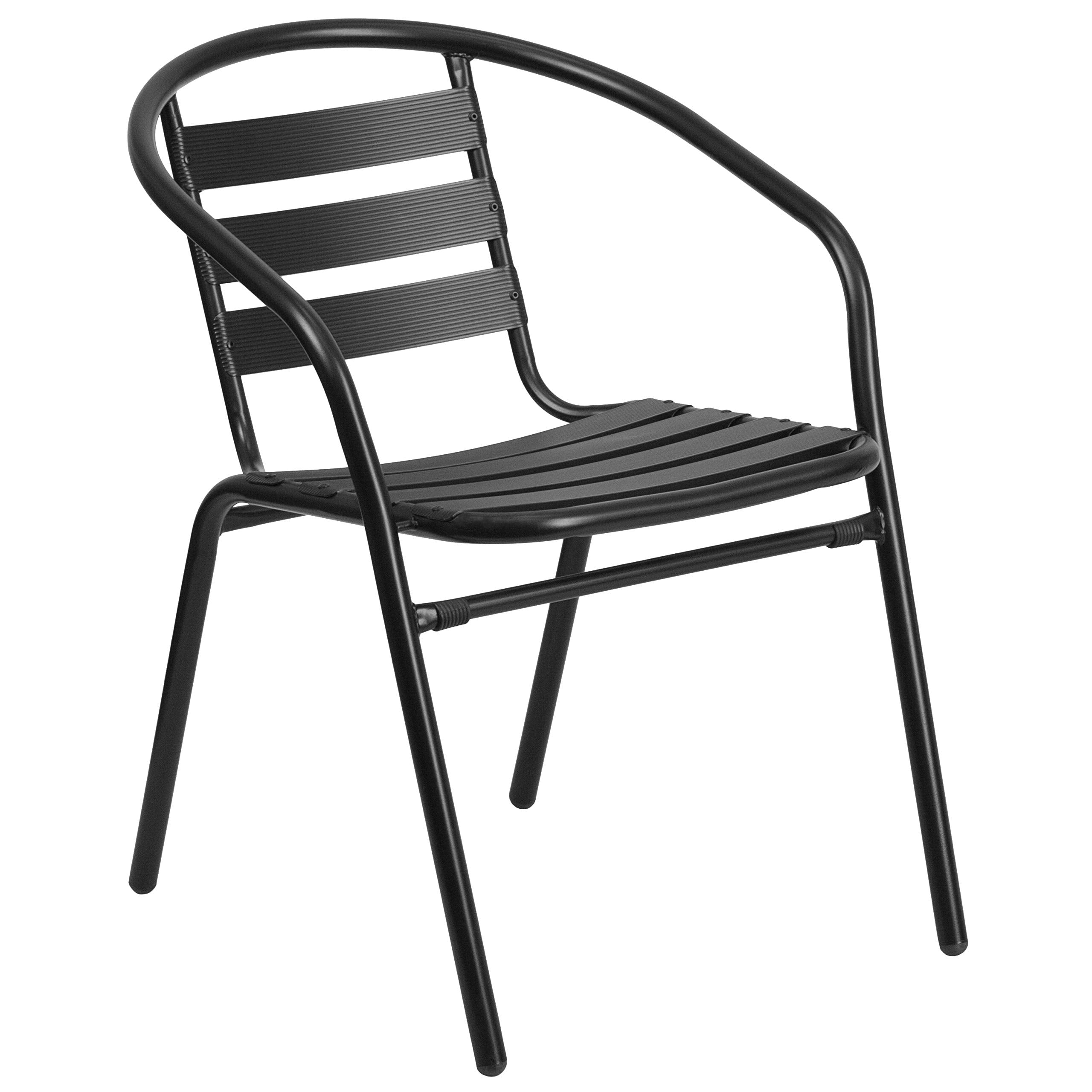 Flash Furniture Aluminum Slat Back Stacking Outdoor Restaurant Chairs, Modern Stackable Patio Chairs for Restaurants, Set of 4, Black