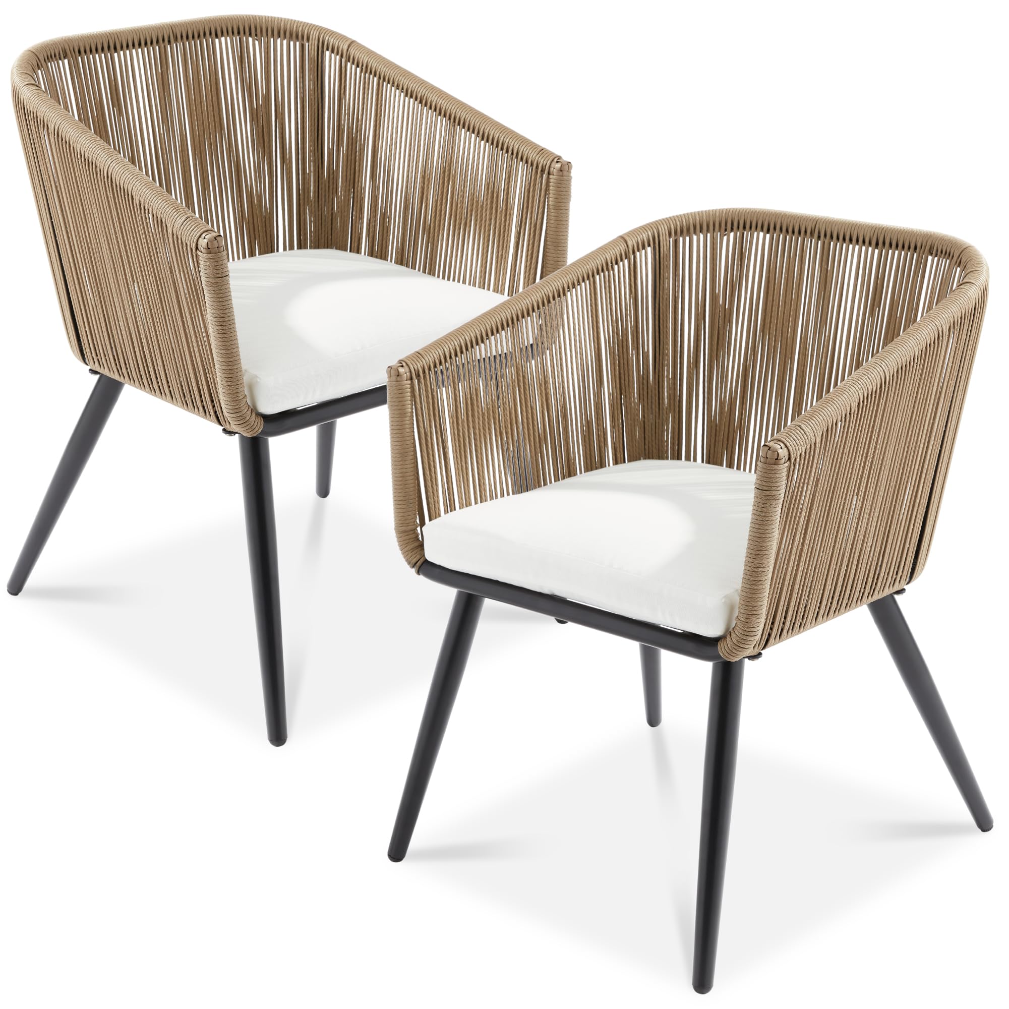 Best Choice Products Set of 2 Patio Dining Chairs, Outdoor Seating for Backyard, Poolside, Balcony w/Woven Wicker Design, 250lb Weight Capacity - Natural/Ivory