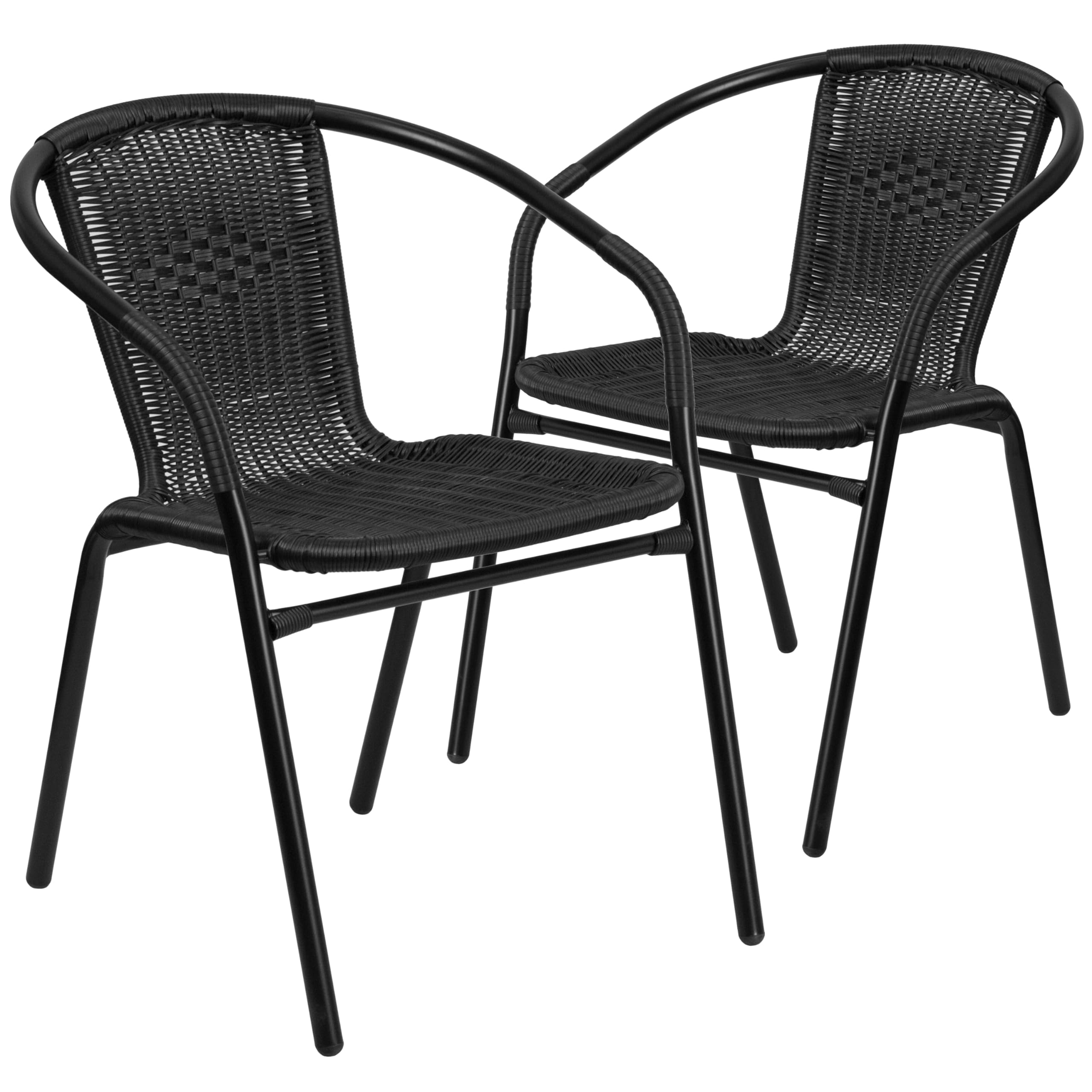 Flash Furniture Lila Modern Rattan Indoor/Outdoor Stackable Dining Chairs, Stacking Rattan Bistro Chairs for Patio or Restaurant, Set of 4, Black