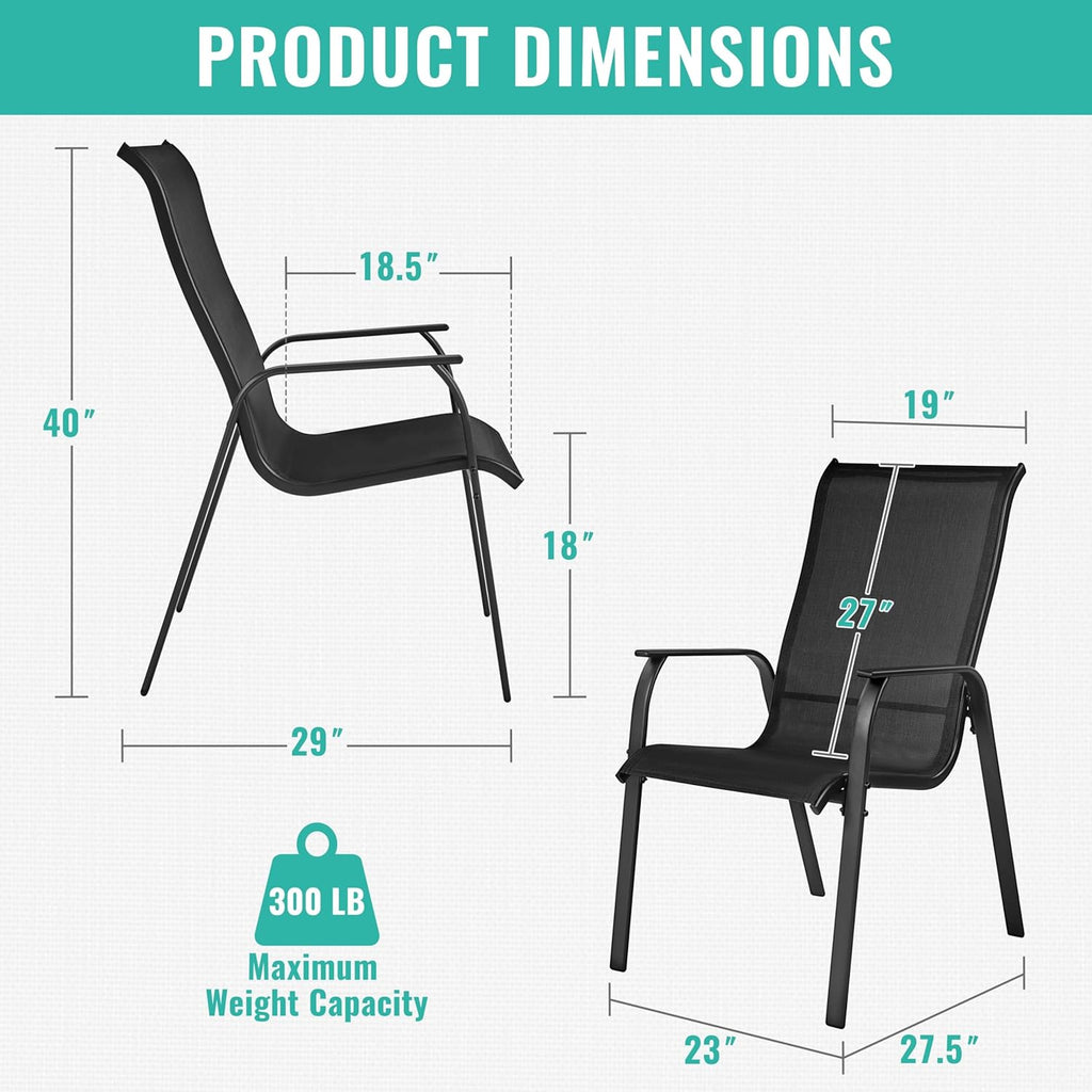 Yaheetech Set of 2 Patio Dining Chairs, Outdoor Stackable Patio Chairs with Backrest/Armrests, All Weather Chairs for Garden/Lawn/Porch/Backyard Pool, Black