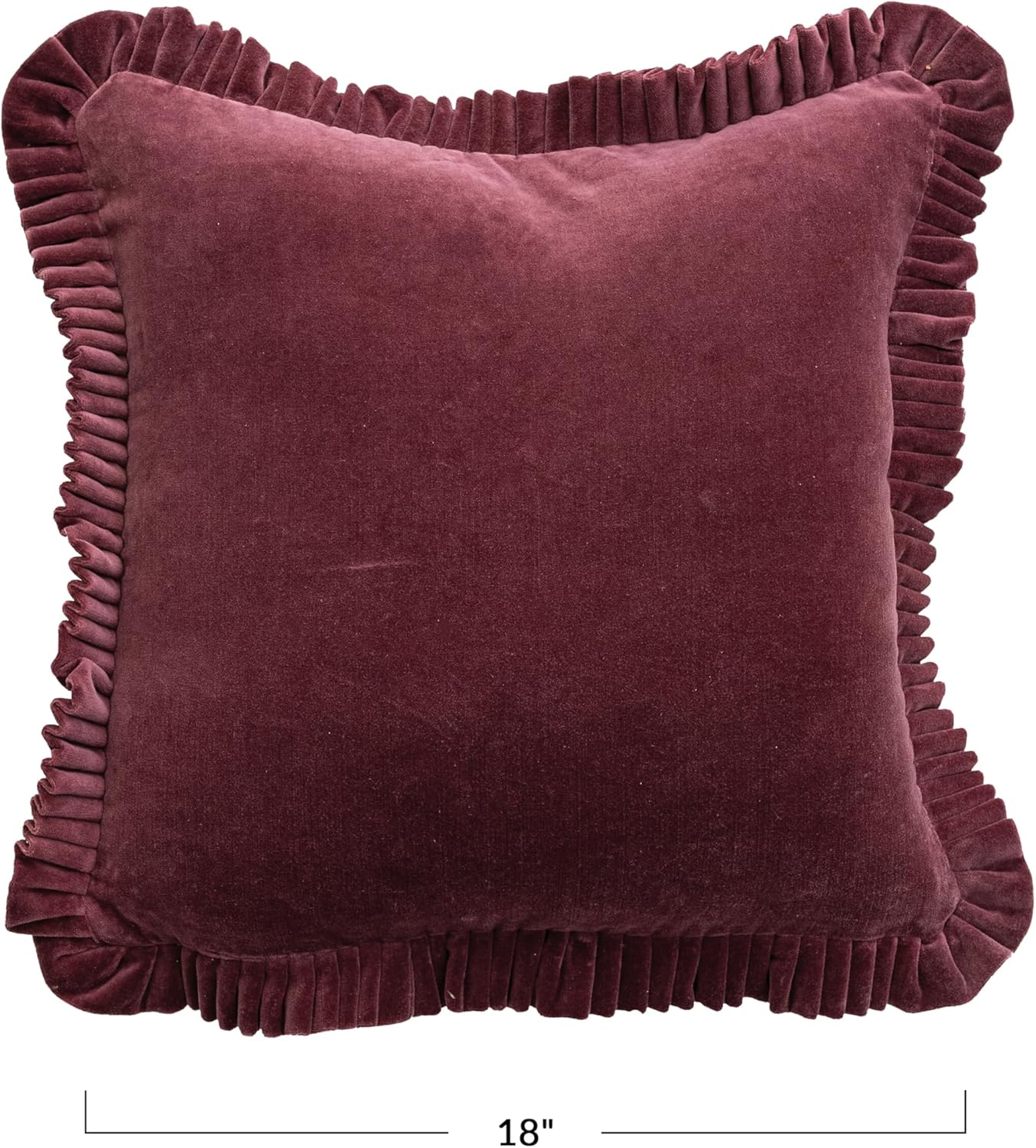 Creative Co-Op Square Cotton Velvet Pillow with Ruffle, Wine Color