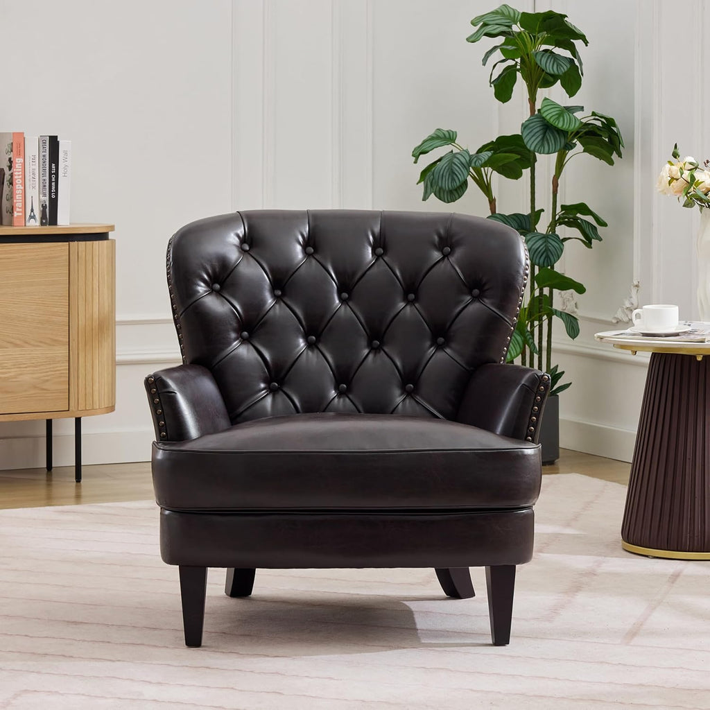 Christopher Knight Home Tafton Tufted Leather Club Chair, Brown 35D x 33.5W x 34.5H in