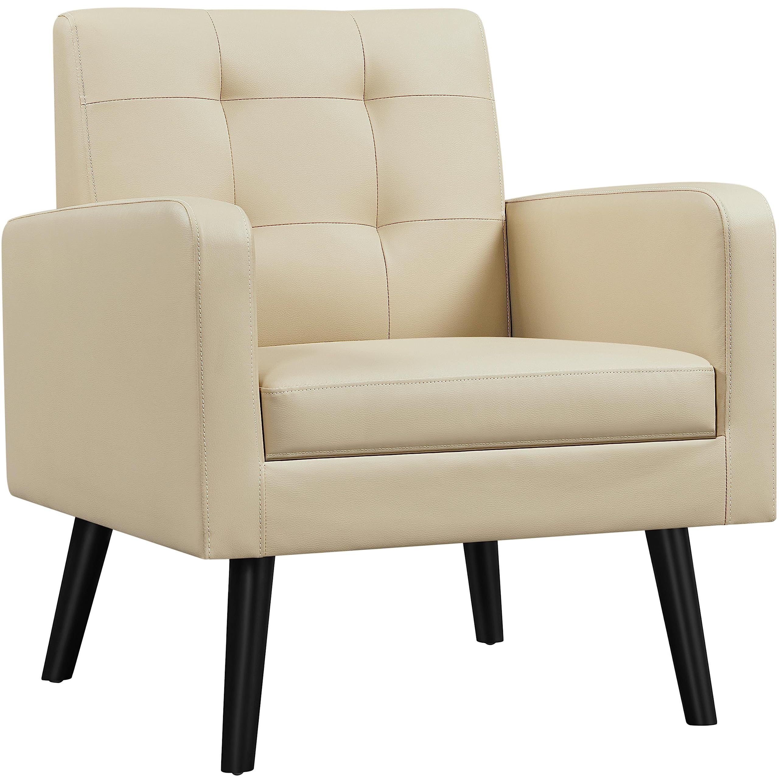 Yaheetech Mid-Century Accent Chairs, Modern Upholstered Living Room Chair, Cozy Armchair Button Tufted Back and Wood Legs for Bedroom/Office/Cafe, Yellow