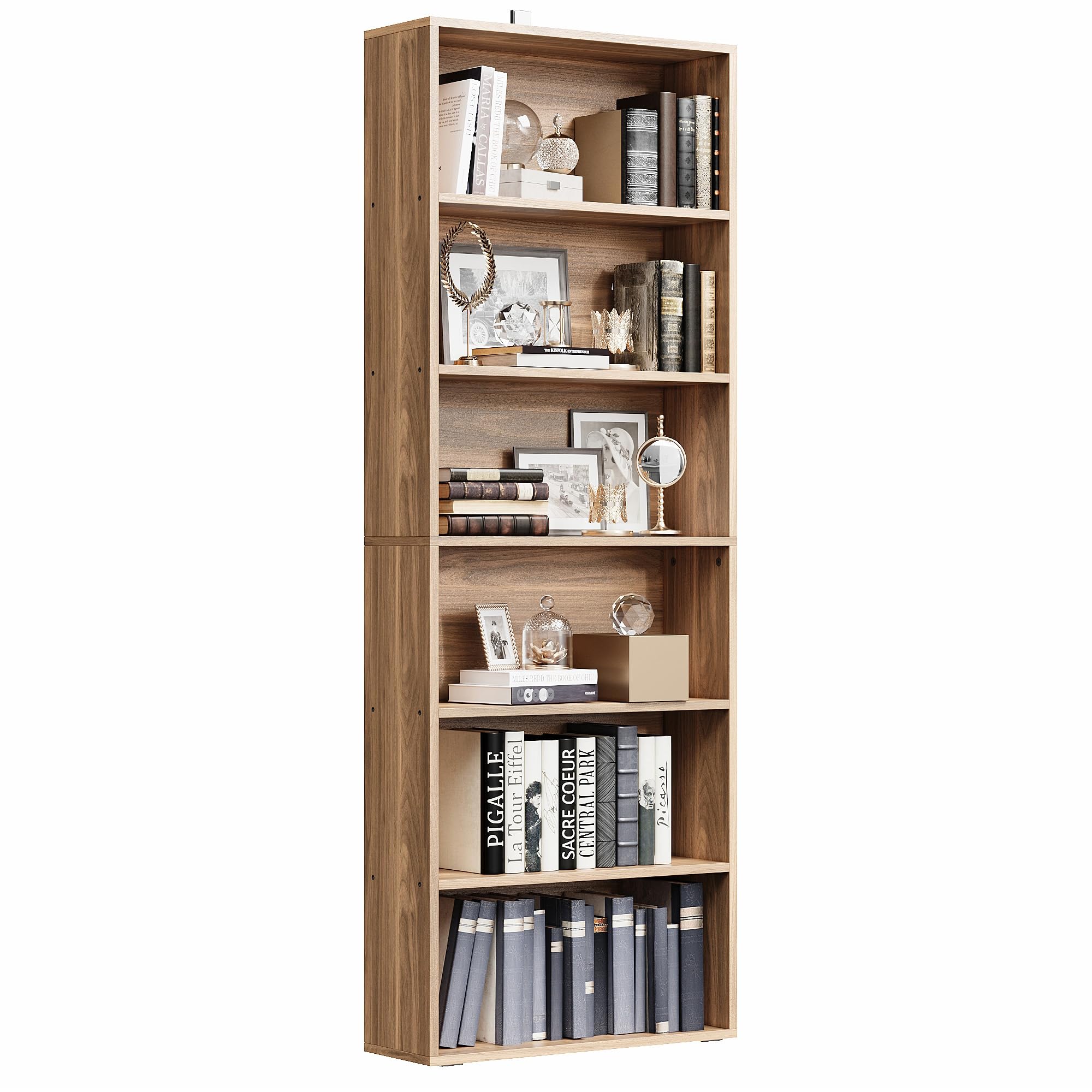 IRONCK Industrial Bookshelves and Bookcases Floor Standing 6 Shelf Display Storage Shelves 70 in Tall Bookcase Home Decor Furniture for Home Office, Living Room, Bed Room, Vintage Brown