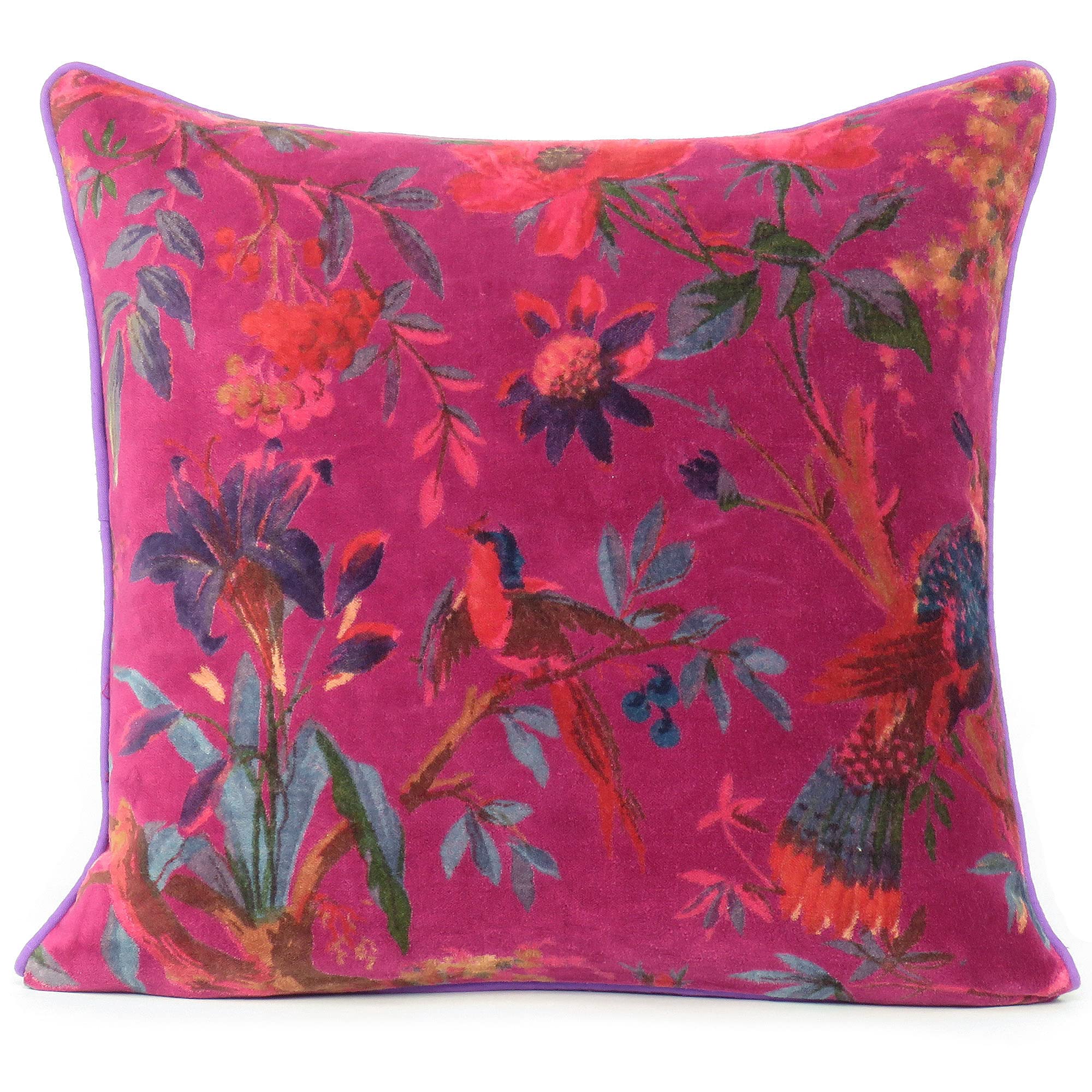 24x24 inch Burgundy Red Velvet Floral Flower Bird Throw Pillow Sofa Cushion Cover Case Couch Bohemian Accent Colorful Boho Chic Indian Handmade Cover Only
