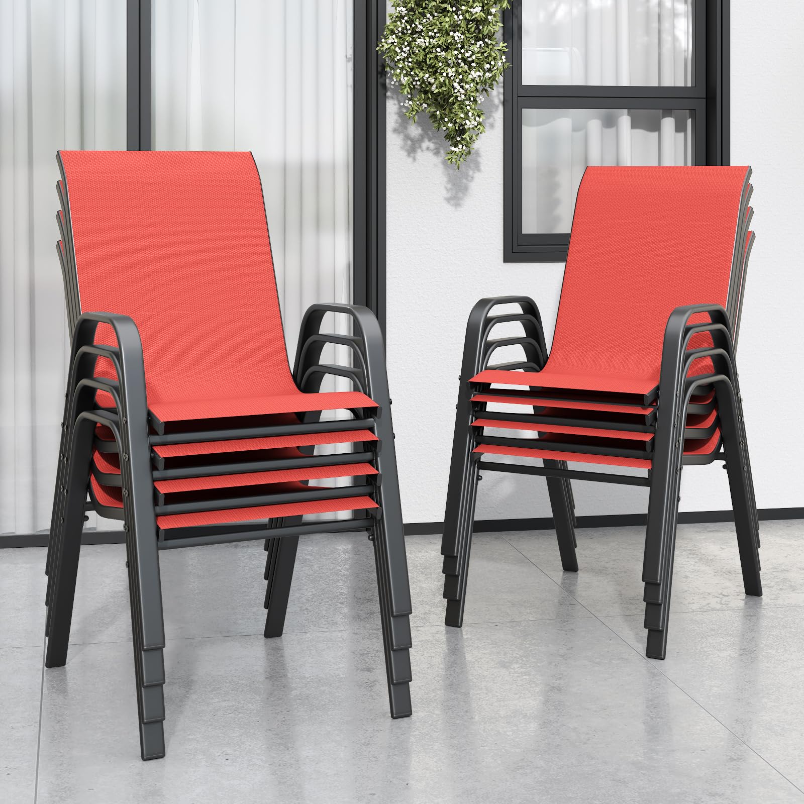 Patio Chairs Set of 6, Stackable Outdoor Dining Chairs for All Weather Textilene Fabric & Metal Frame, Outdoor Chairs Set for Backyard Deck Garden