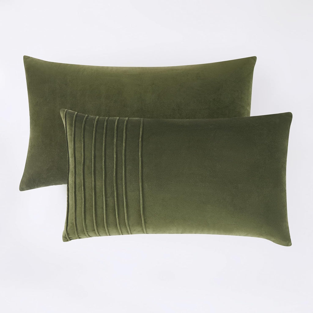Lush Decor x Chuks Collins Pleated Groove Velvet Decorative Pillow Cover Single 14" W x 24" L Green - 14x24 Pillow Cover - Luxury Velvet Throw Pillows for Bed, Couch or Chair