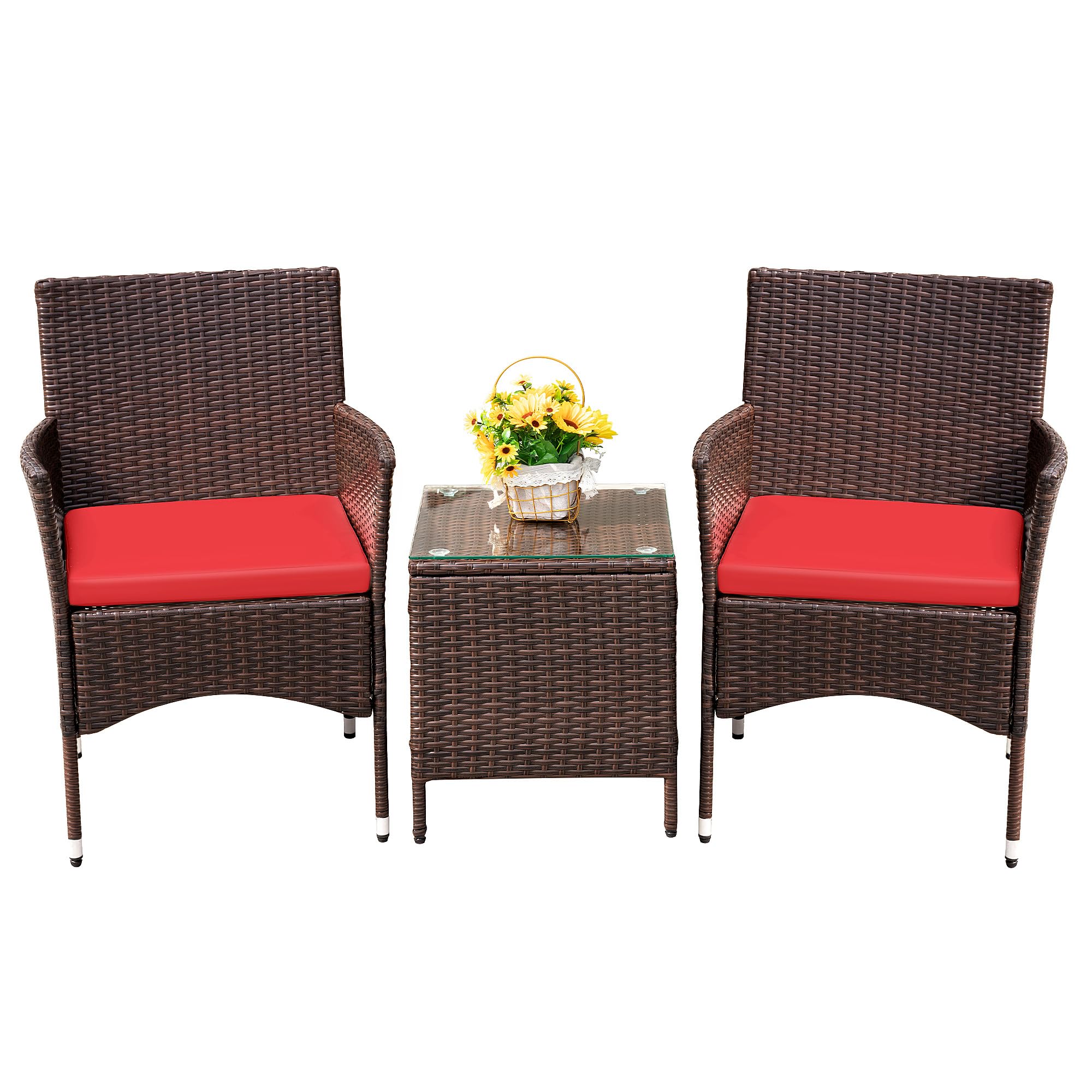 Devoko Patio Porch Furniture Sets 3 Pieces PE Rattan Wicker Chairs with Table Outdoor Garden Furniture Sets (Brown/Beige)