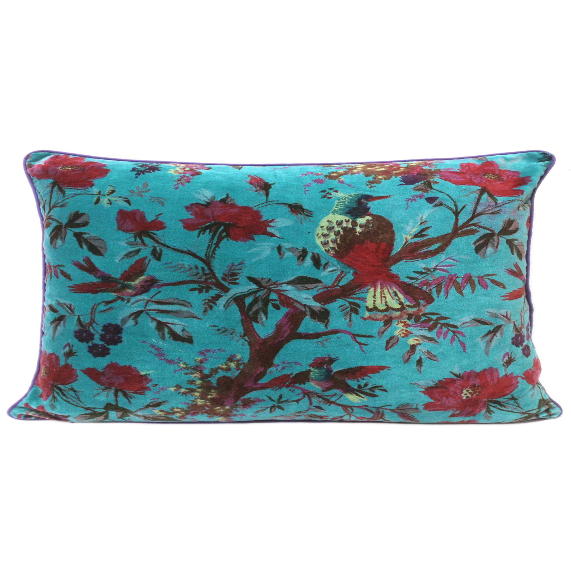 24x24 inch Burgundy Red Velvet Floral Flower Bird Throw Pillow Sofa Cushion Cover Case Couch Bohemian Accent Colorful Boho Chic Indian Handmade Cover Only