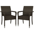 Yaheetech Set of 2 Stackable Outdoor Rattan Dining Chairs, All-Weather Armchair w/Armrests, Steel Frame for Garden, Patio, Deck, Yard, Poolside, Brown