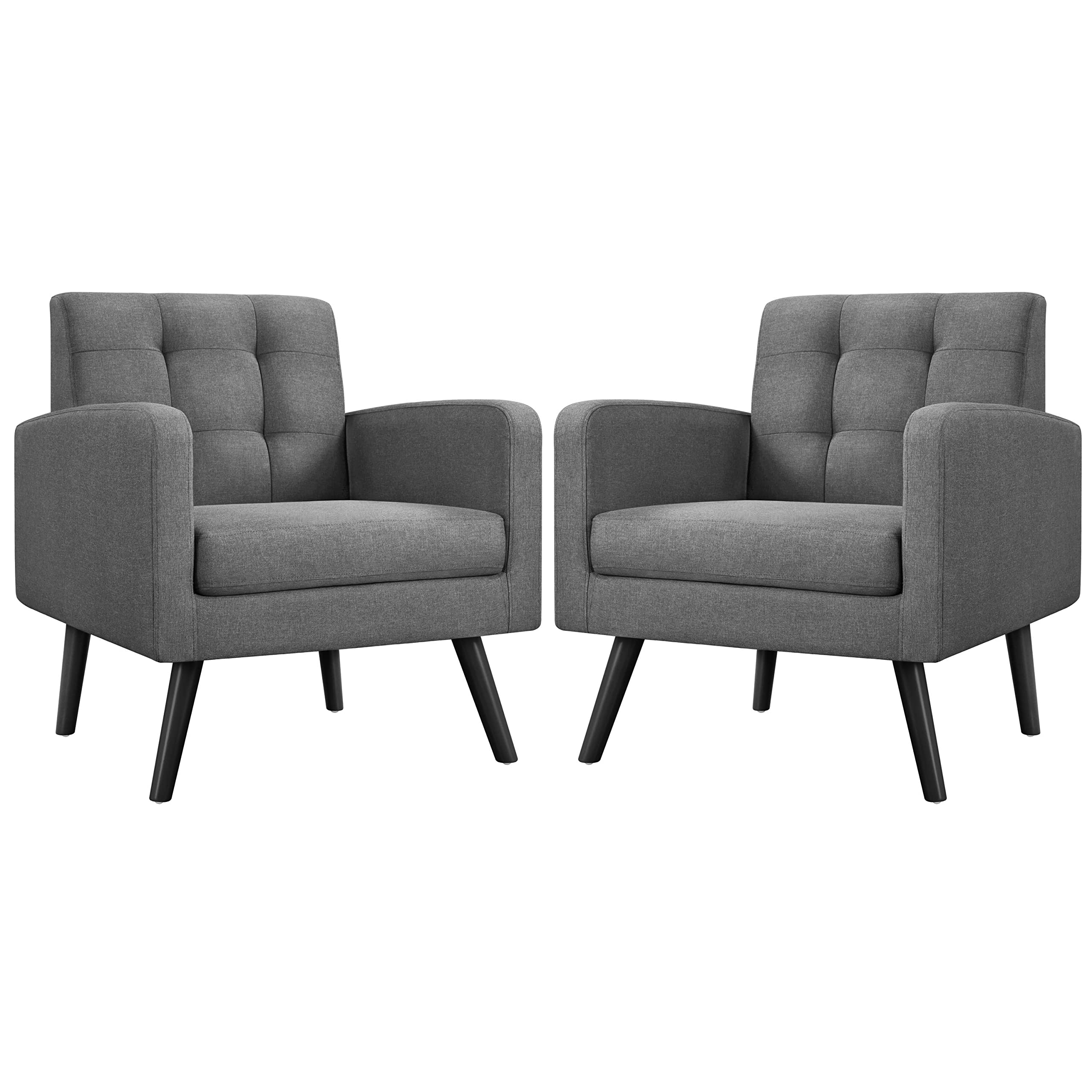 Yaheetech Mid-Century Accent Chairs, Modern Upholstered Living Room Chair, Cozy Armchair Button Tufted Back and Wood Legs for Bedroom/Office/Cafe, Navy Blue