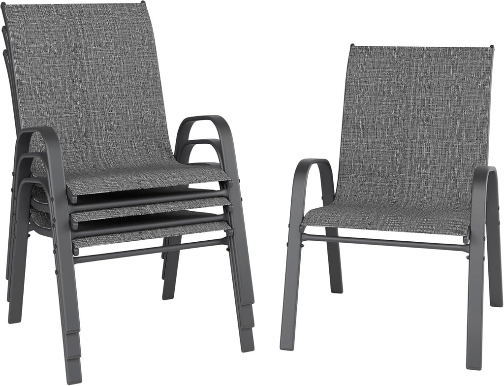 Patio Chairs, Stackable Outdoor Dining Chairs for All Weather, Metal Modern Outside Furniture Chair for Pool Side, Garden, Backyard Deck, Set of 4, Dark Grey