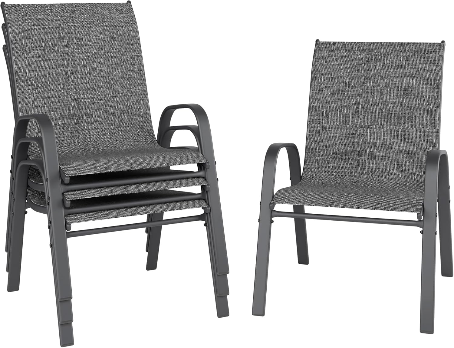 Patio Chairs, Stackable Outdoor Dining Chairs for All Weather, Metal Modern Outside Furniture Chair for Pool Side, Garden, Backyard Deck, Set of 4, Dark Grey
