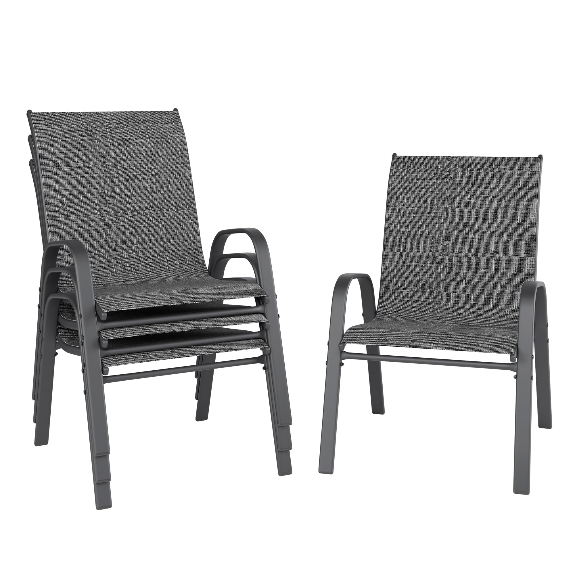 Patio Chairs, Stackable Outdoor Dining Chairs for All Weather, Metal Modern Outside Furniture Chair for Pool Side, Garden, Backyard Deck, Set of 4, Dark Grey