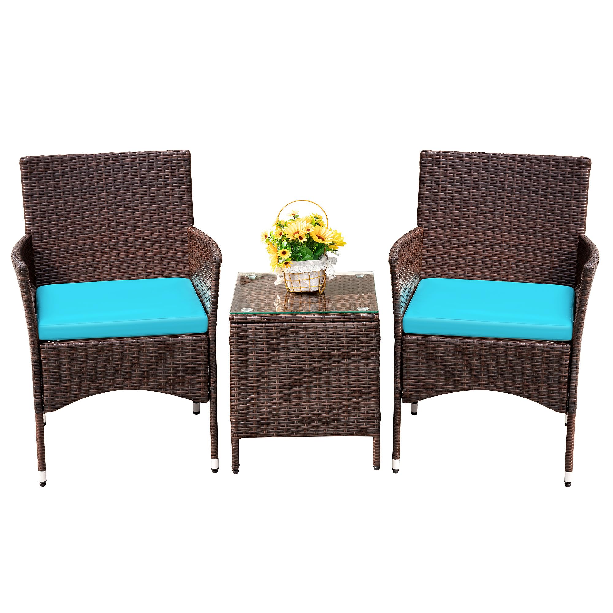Devoko Patio Porch Furniture Sets 3 Pieces PE Rattan Wicker Chairs with Table Outdoor Garden Furniture Sets (Brown/Beige)