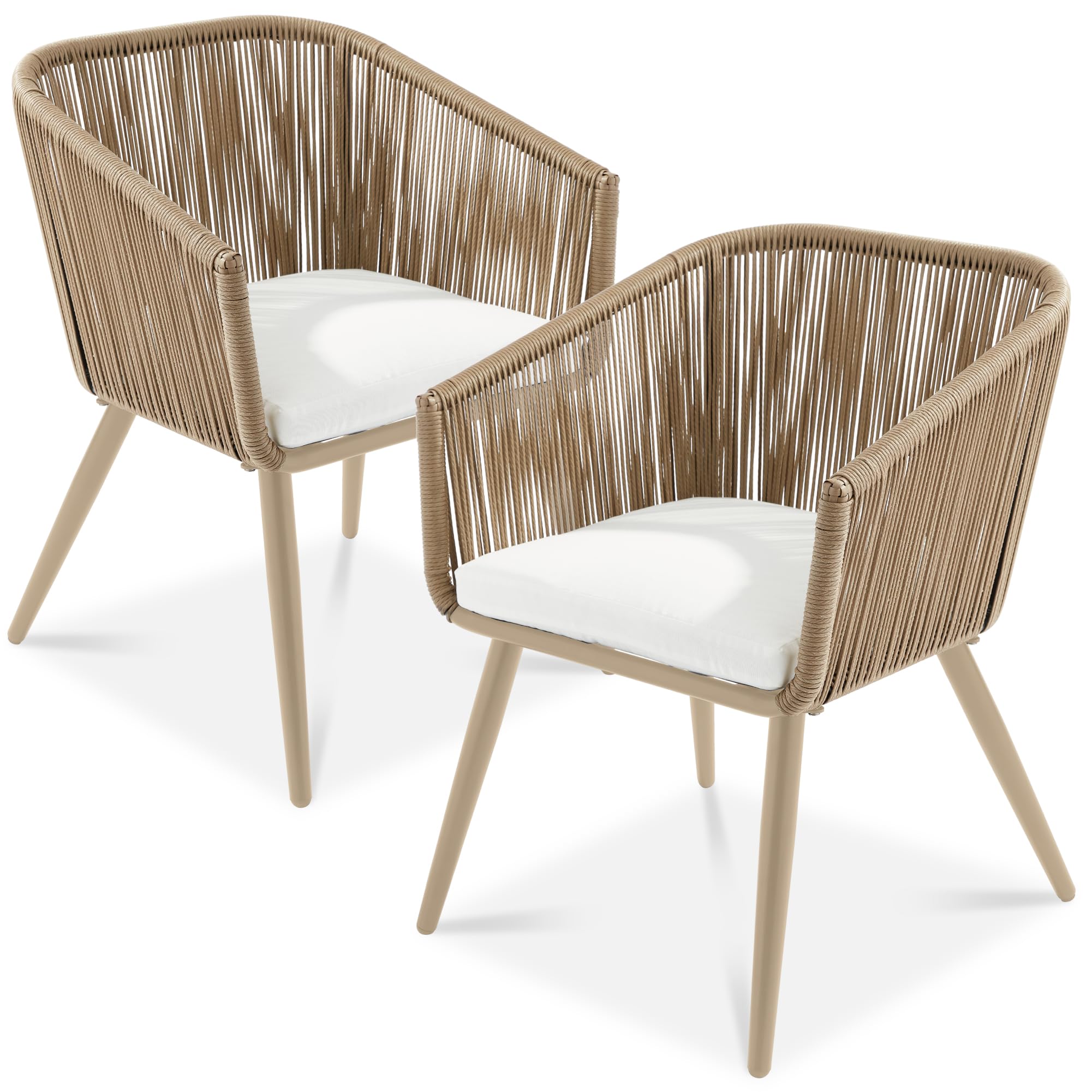 Best Choice Products Set of 2 Patio Dining Chairs, Outdoor Seating for Backyard, Poolside, Balcony w/Woven Wicker Design, 250lb Weight Capacity - Natural/Ivory