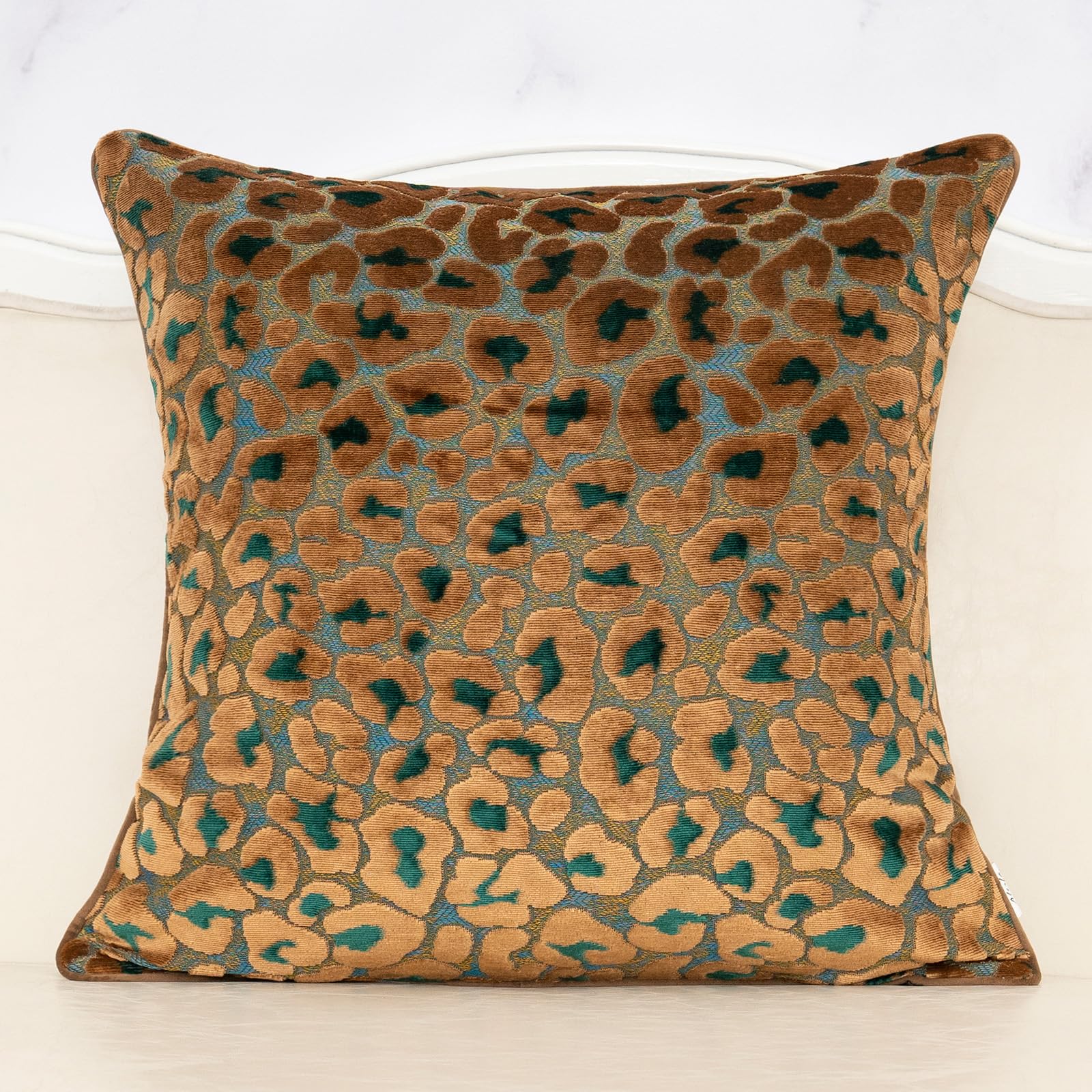 Alerfa Green Brown Floral Throw Pillow Cover 20 x 20 Inch Cut Velvet Sqaure Luxury Decorative Pillow Cover for Couch Living Room Bedroom