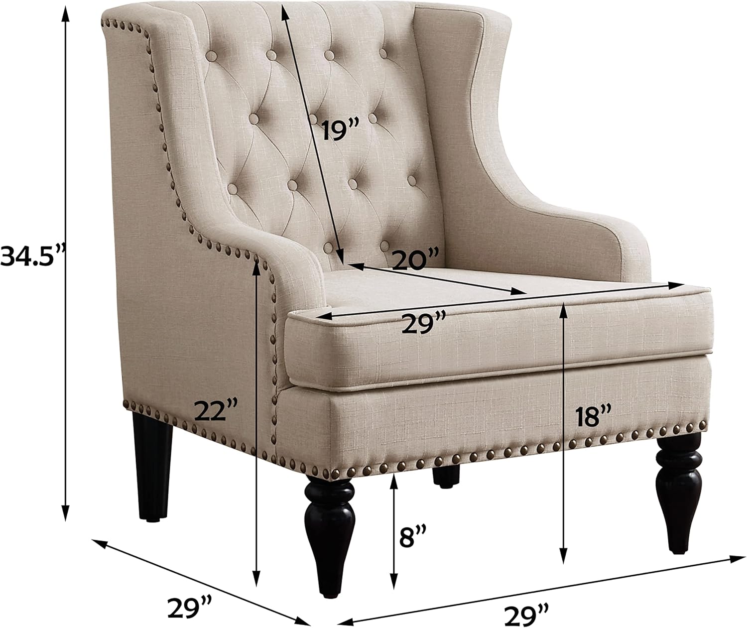 Rosevera Amelia 29" Modern Upholstered Accent Chair Armchair with Wingback Accent Leisure Chair, Fabric Reading Living Room Single Sofa for Living Room Bedroom Balcony Studio,Beige