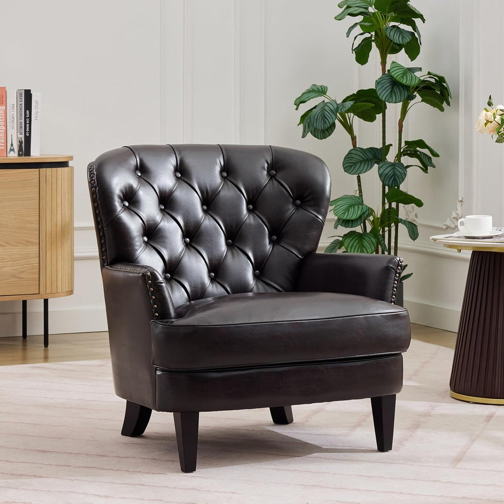 Christopher Knight Home Tafton Tufted Leather Club Chair, Brown 35D x 33.5W x 34.5H in
