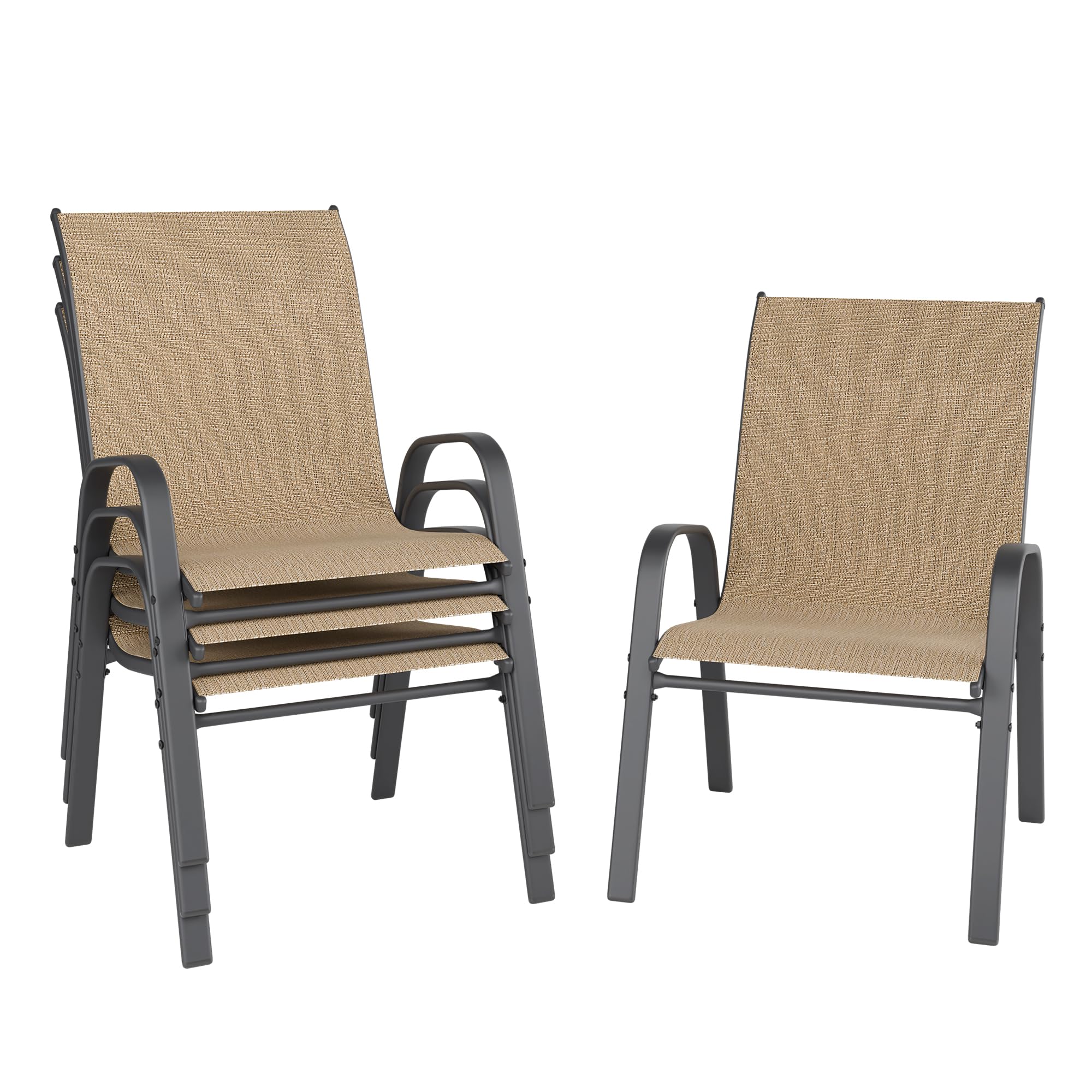 Patio Chairs, Stackable Outdoor Dining Chairs for All Weather, Metal Modern Outside Furniture Chair for Pool Side, Garden, Backyard Deck, Set of 4, Dark Grey