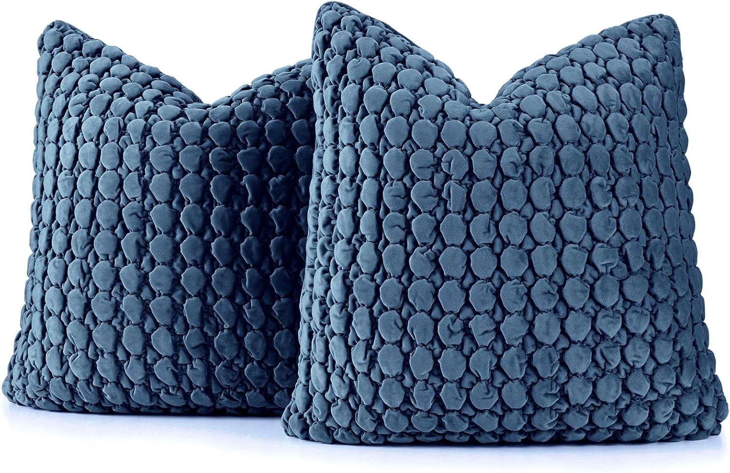 Pillow Covers 24x24 Set of 2 Velvet Euro Shams Decorative Farmhouse Pillowcases Boho Square Cushion Covers Soft Bubble Texture for Couch Sofa Bed Bedroom Car Living Room,Blue