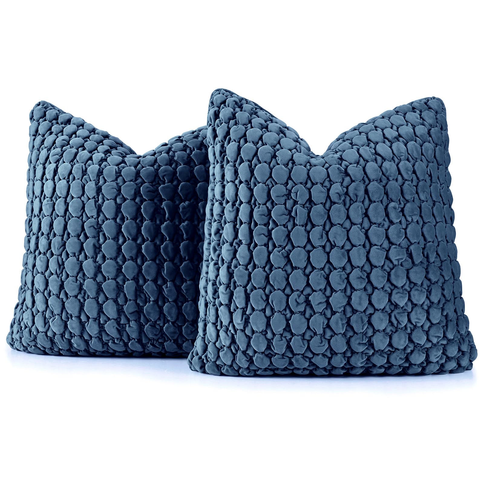 Pillow Covers 24x24 Set of 2 Velvet Euro Shams Decorative Farmhouse Pillowcases Boho Square Cushion Covers Soft Bubble Texture for Couch Sofa Bed Bedroom Car Living Room,Blue