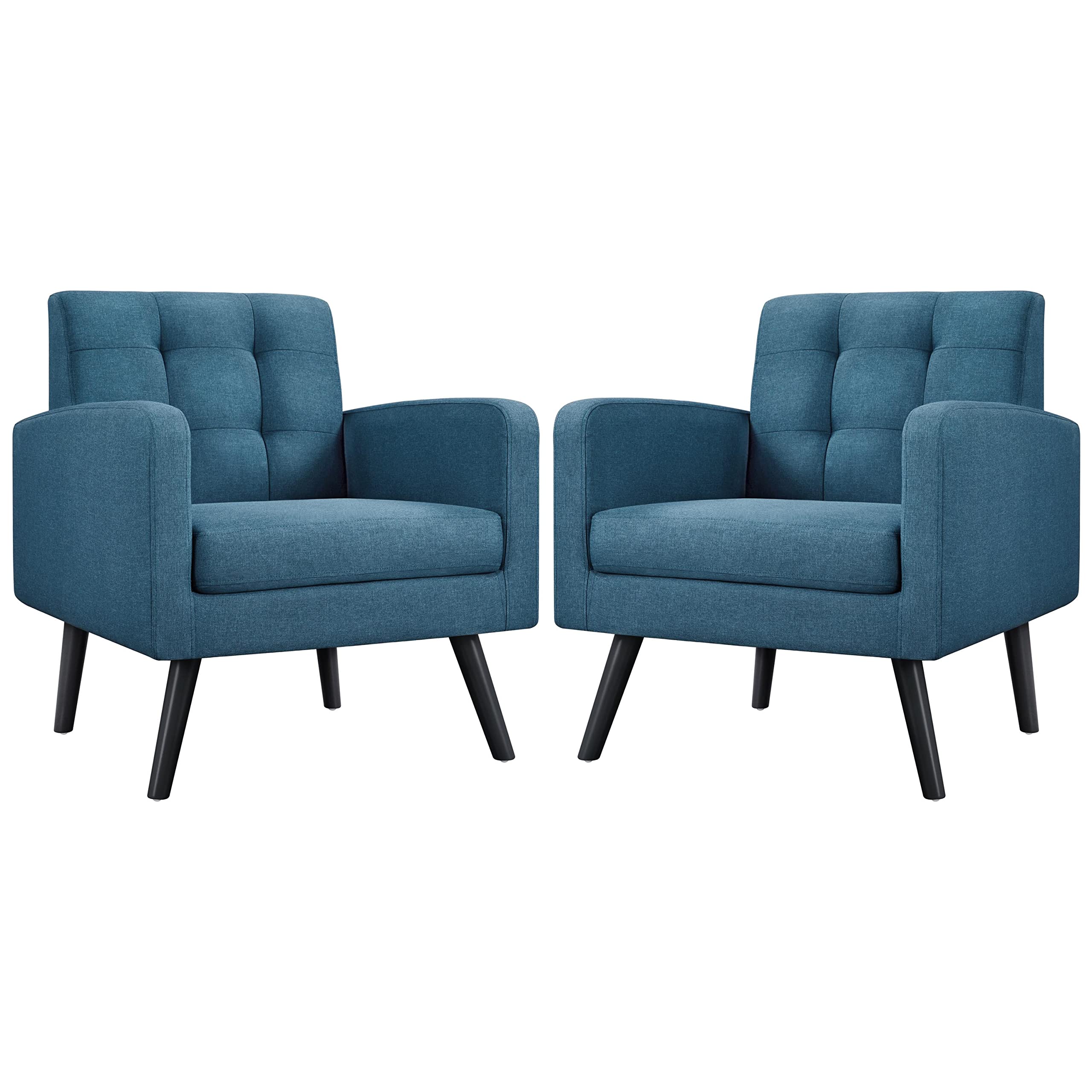 Yaheetech Mid-Century Accent Chairs, Modern Upholstered Living Room Chair, Cozy Armchair Button Tufted Back and Wood Legs for Bedroom/Office/Cafe, Yellow