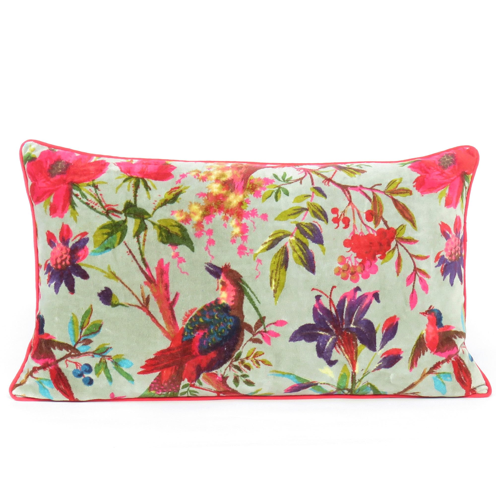 24x24 inch Burgundy Red Velvet Floral Flower Bird Throw Pillow Sofa Cushion Cover Case Couch Bohemian Accent Colorful Boho Chic Indian Handmade Cover Only