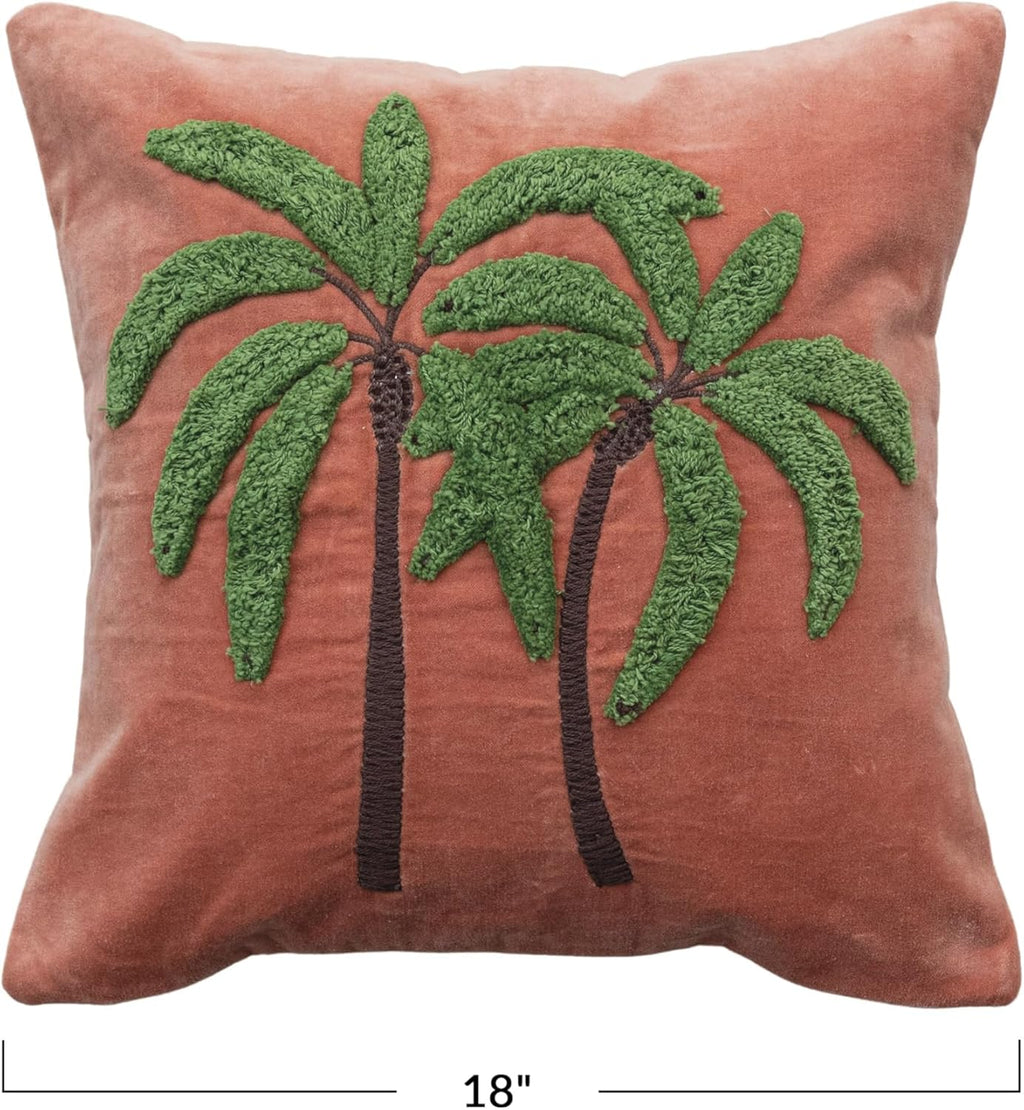 Creative Co-Op Tropical Embroidered Velvet Pillow, Multicolor
