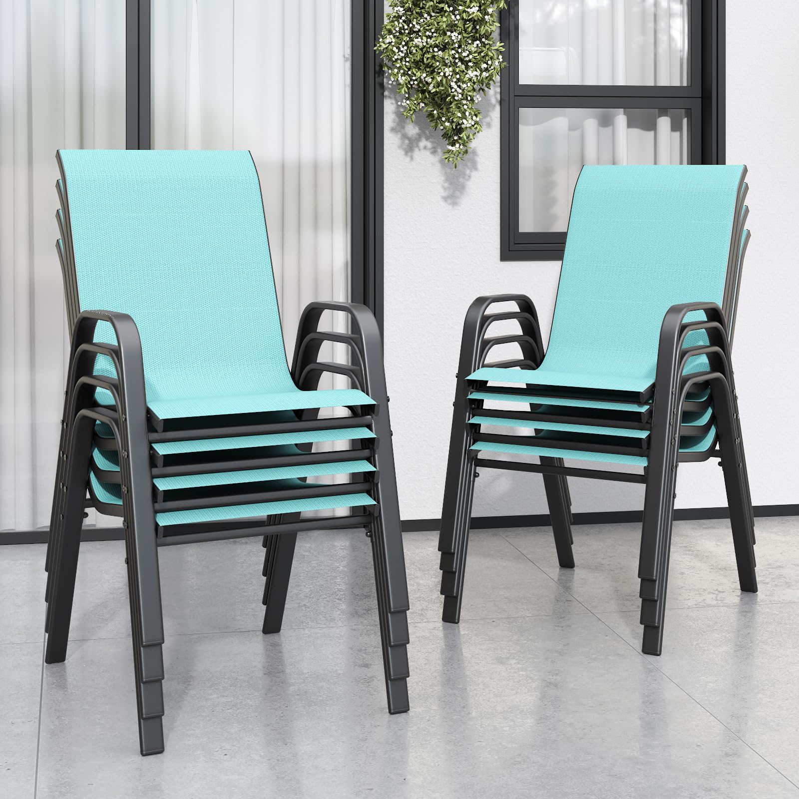 Patio Chairs Set of 6, Stackable Outdoor Dining Chairs for All Weather Textilene Fabric & Metal Frame, Outdoor Chairs Set for Backyard Deck Garden