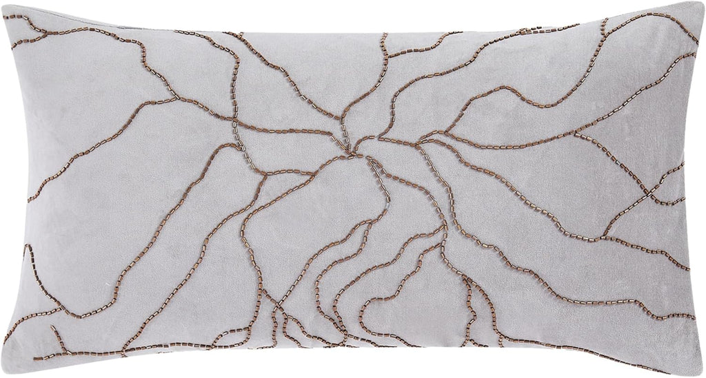 Lush Decor Roots Velvet Decorative Pillow Cover Single 12" W x 22" L Gray - 12x22 Pillow Cover - Luxury Throw Pillows for Bed, Couch or Chair - Luxury Home Decor