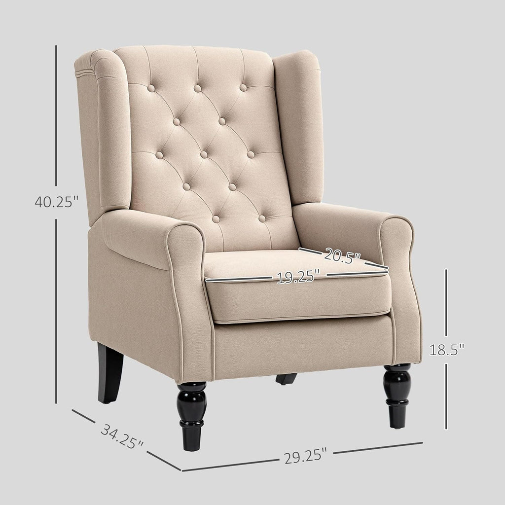 HOMCOM Beige Mid-Century Tufted Wingback Fabric Accent Chair with Wooden Legs for Living Room & Bedroom