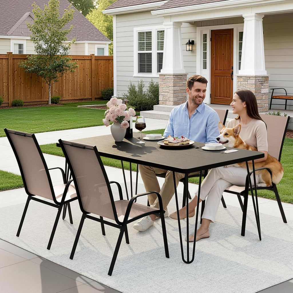 JEAREY Patio Dining Chairs Set of 4, Outdoor Stackable Dining Furniture Set, All Weather Dining Set for Lawn, Garden, Backyard, Poolside, Brown