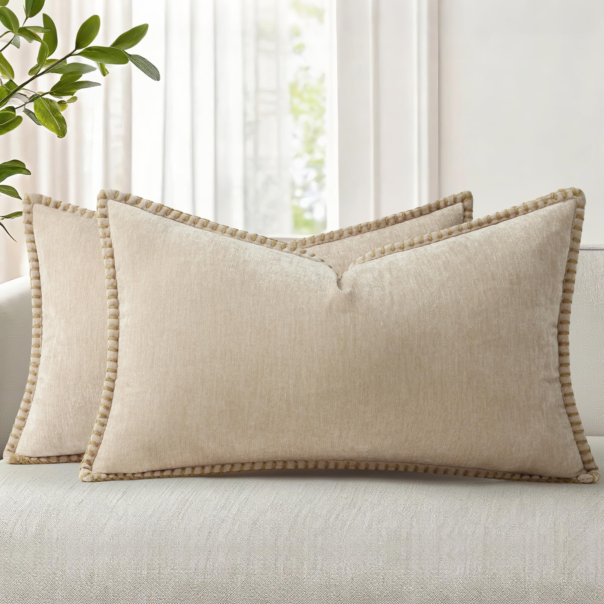 18x18 2-Pack Forest Green Chenille Pillow Covers, Stitched Edge