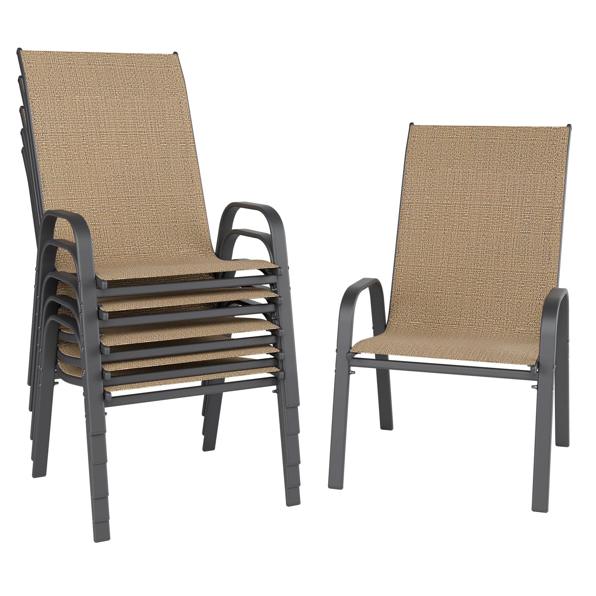 Patio Chairs, Stackable Outdoor Dining Chairs for All Weather, Metal Modern Outside Furniture Chair for Pool Side, Garden, Backyard Deck, Set of 4, Dark Grey