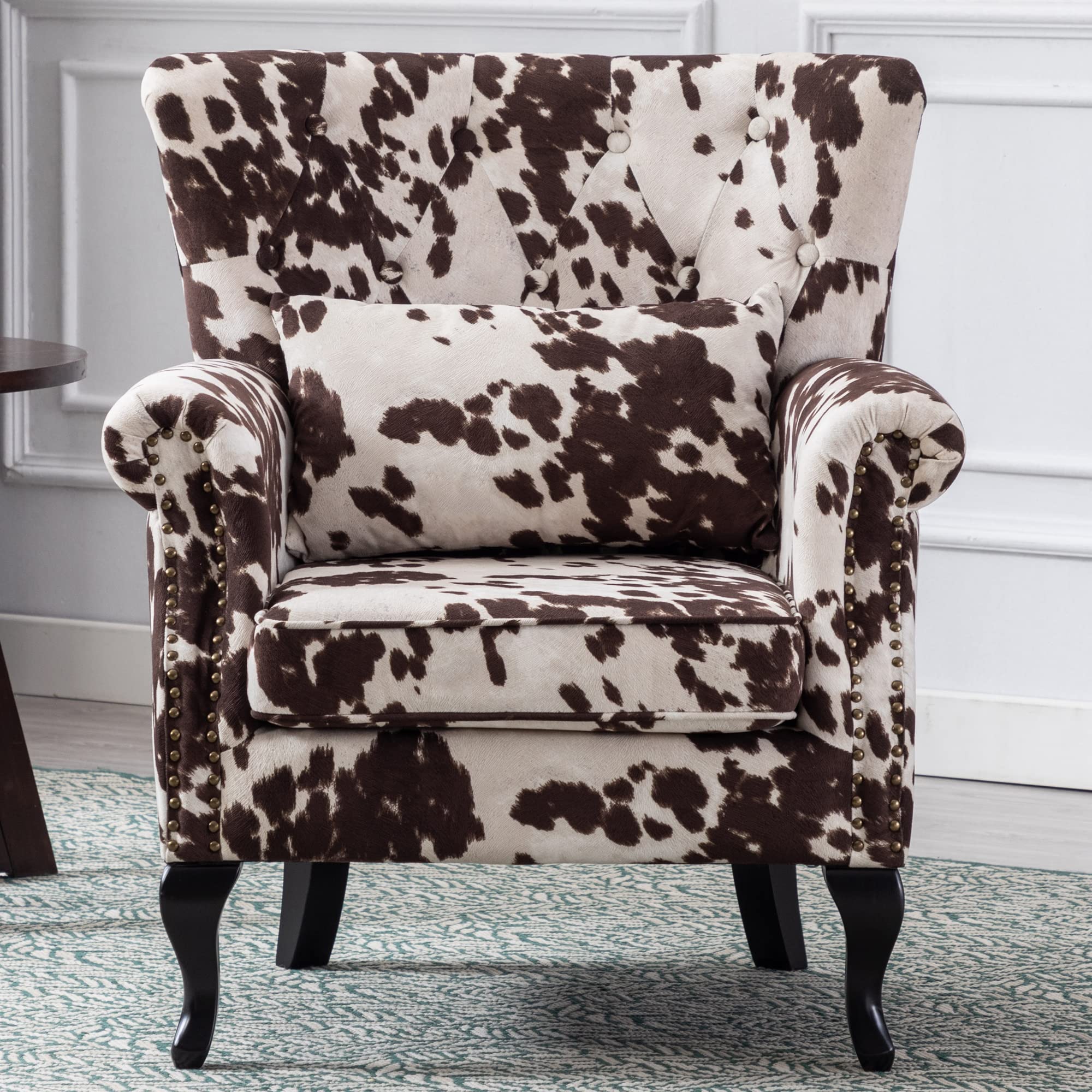 Mid Century Modern Accent Chair Upholstered Armchair Comfy Linen Fabric Single Sofa with Tufted Wingback for Small Spaces Bedroom Living Room, Beige