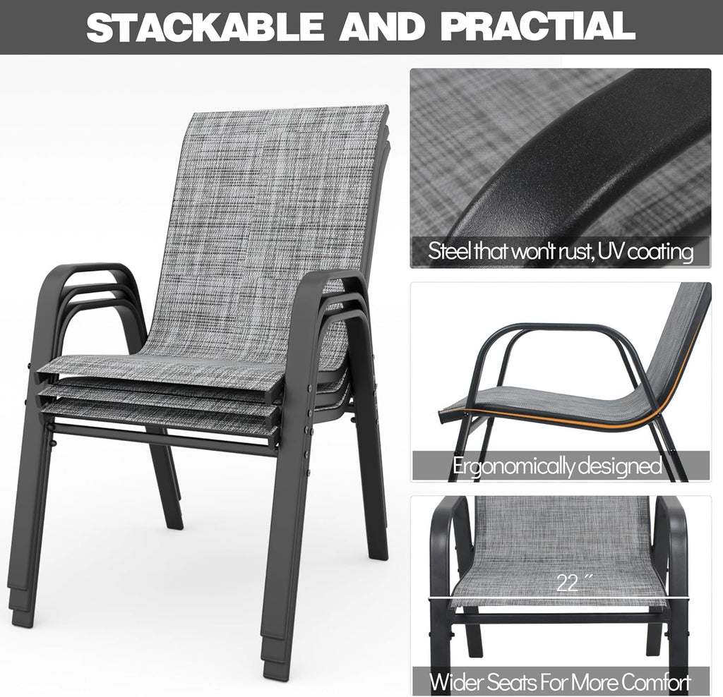 Patio Chairs Set of 6, Stackable Outdoor Dining Chairs for All Weather Textilene Fabric & Metal Frame, Outdoor Chairs Set for Backyard Deck Garden