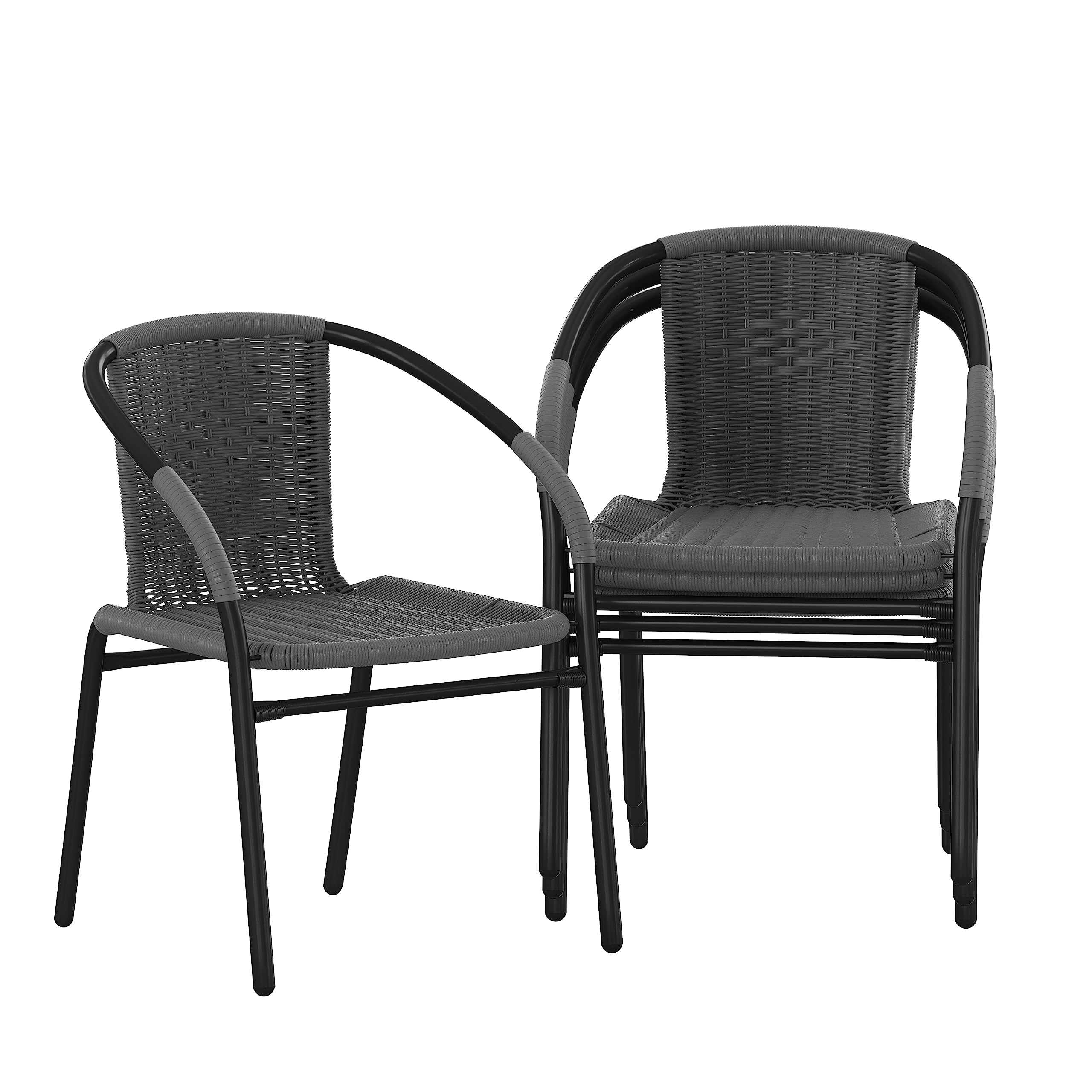 Flash Furniture Lila 4 Pack Beige Rattan Indoor-Outdoor Restaurant Stack Chair | Versatile and Stylish Seating