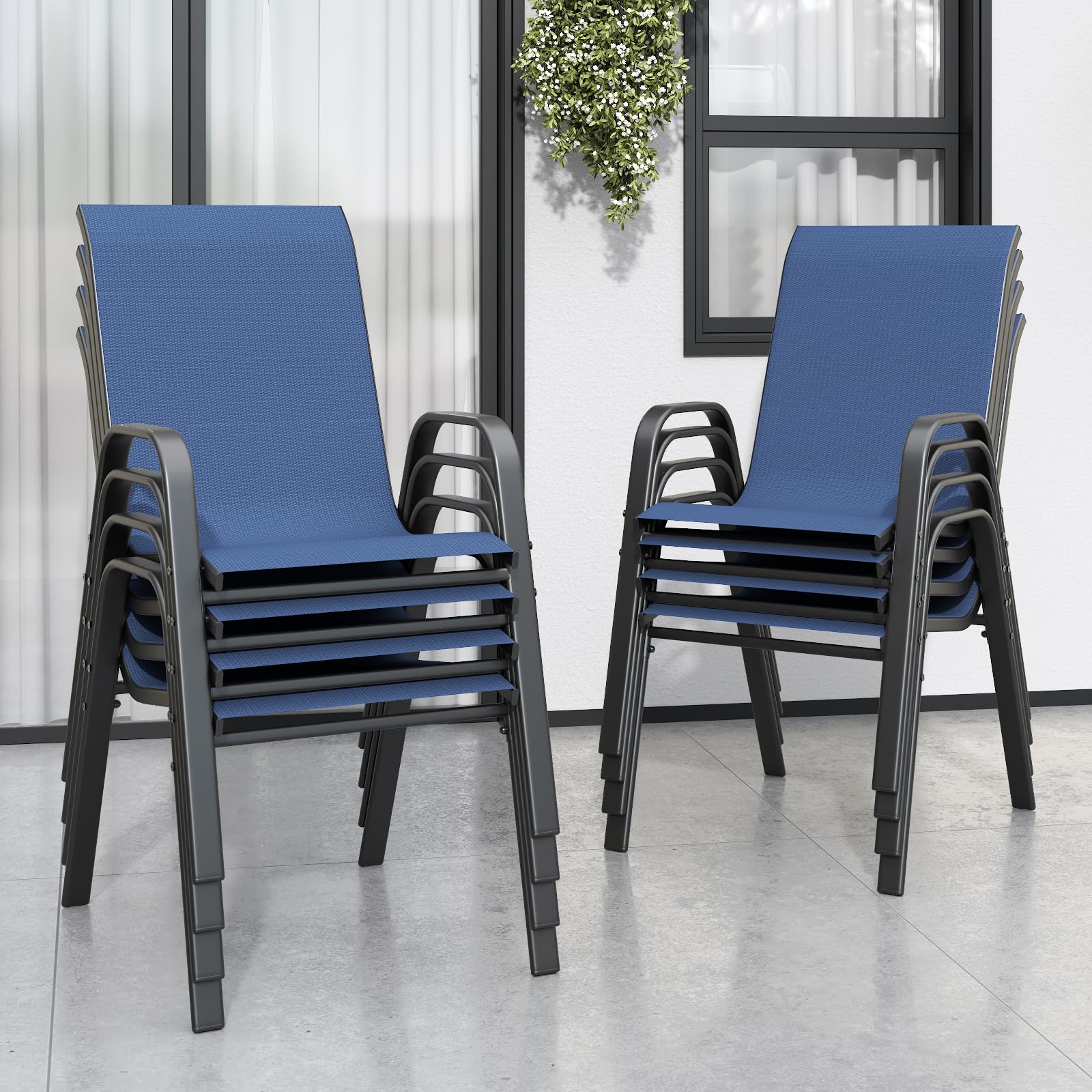 Patio Chairs Set of 6, Stackable Outdoor Dining Chairs for All Weather Textilene Fabric & Metal Frame, Outdoor Chairs Set for Backyard Deck Garden