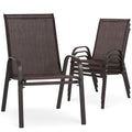 24.4" Wide Outdoor Stackable Chairs Set of 4, Stacking Patio Chairs with Textilene Fabric, Outside Furniture for Garden Backyard Balconie Poolside Deck, Brown