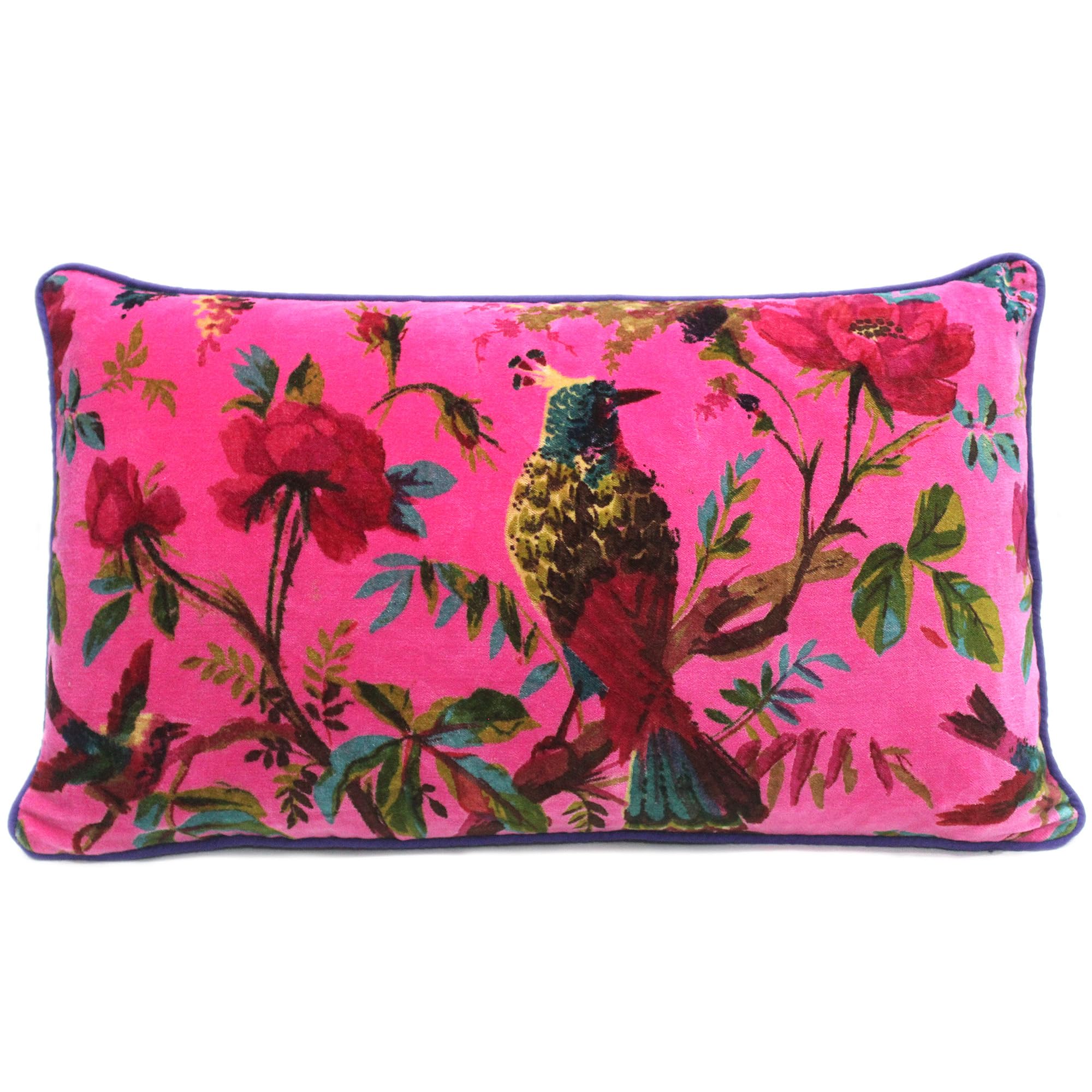 24x24 inch Burgundy Red Velvet Floral Flower Bird Throw Pillow Sofa Cushion Cover Case Couch Bohemian Accent Colorful Boho Chic Indian Handmade Cover Only