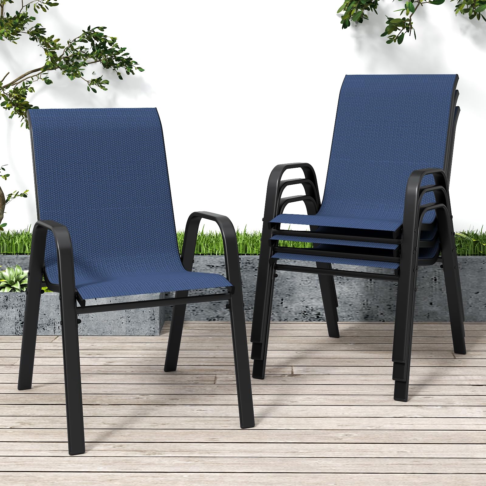 Patio Chairs Set of 6, Stackable Outdoor Dining Chairs for All Weather Textilene Fabric & Metal Frame, Outdoor Chairs Set for Backyard Deck Garden