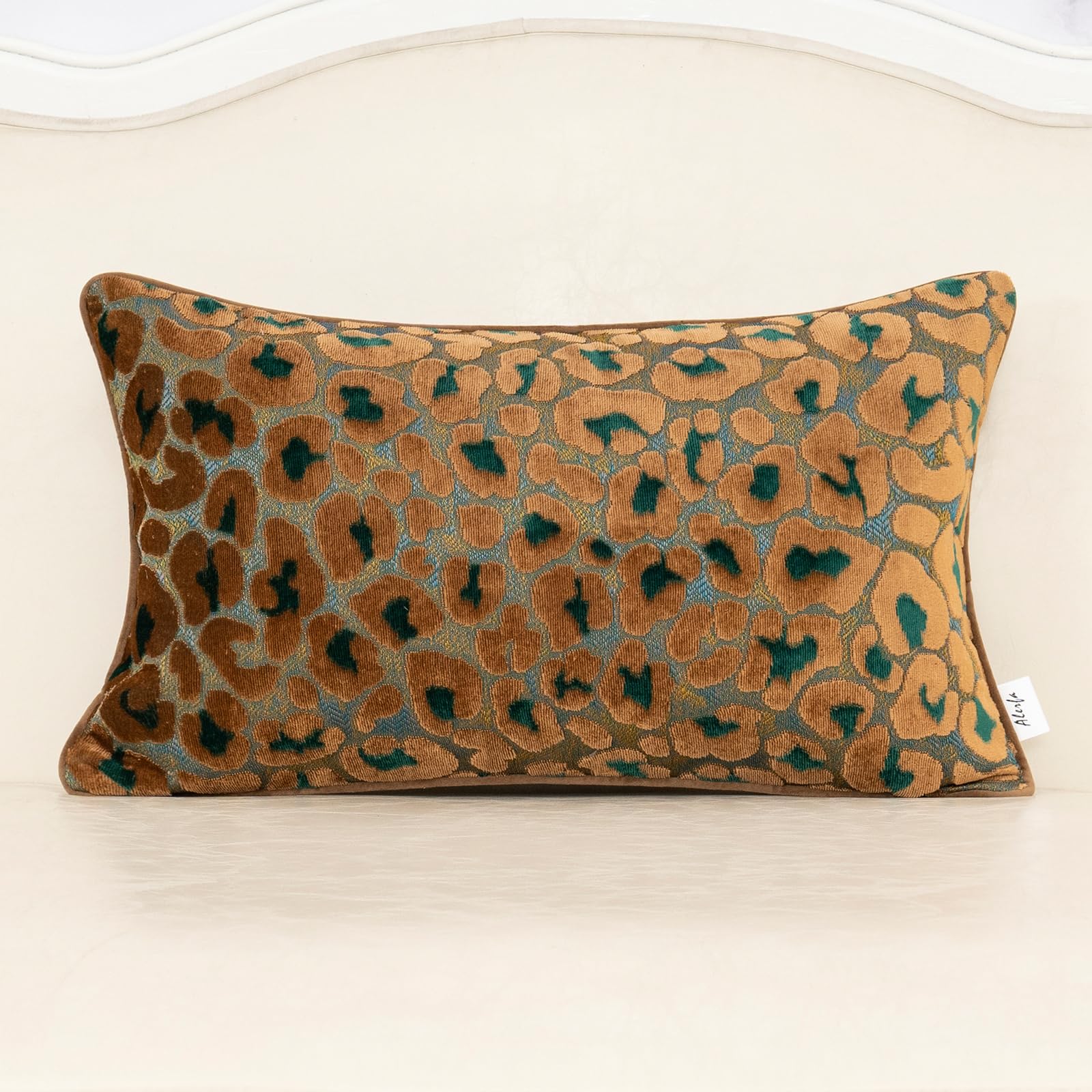 Alerfa Green Brown Floral Throw Pillow Cover 20 x 20 Inch Cut Velvet Sqaure Luxury Decorative Pillow Cover for Couch Living Room Bedroom
