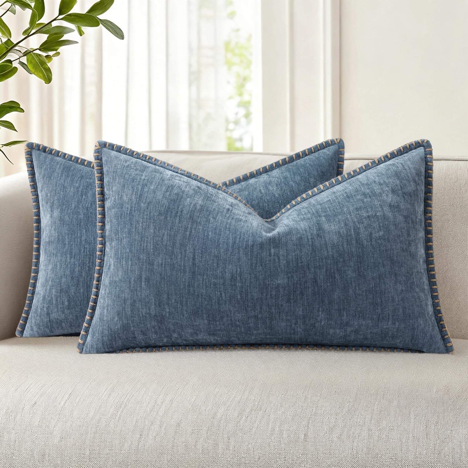 18x18 2-Pack Forest Green Chenille Pillow Covers, Stitched Edge