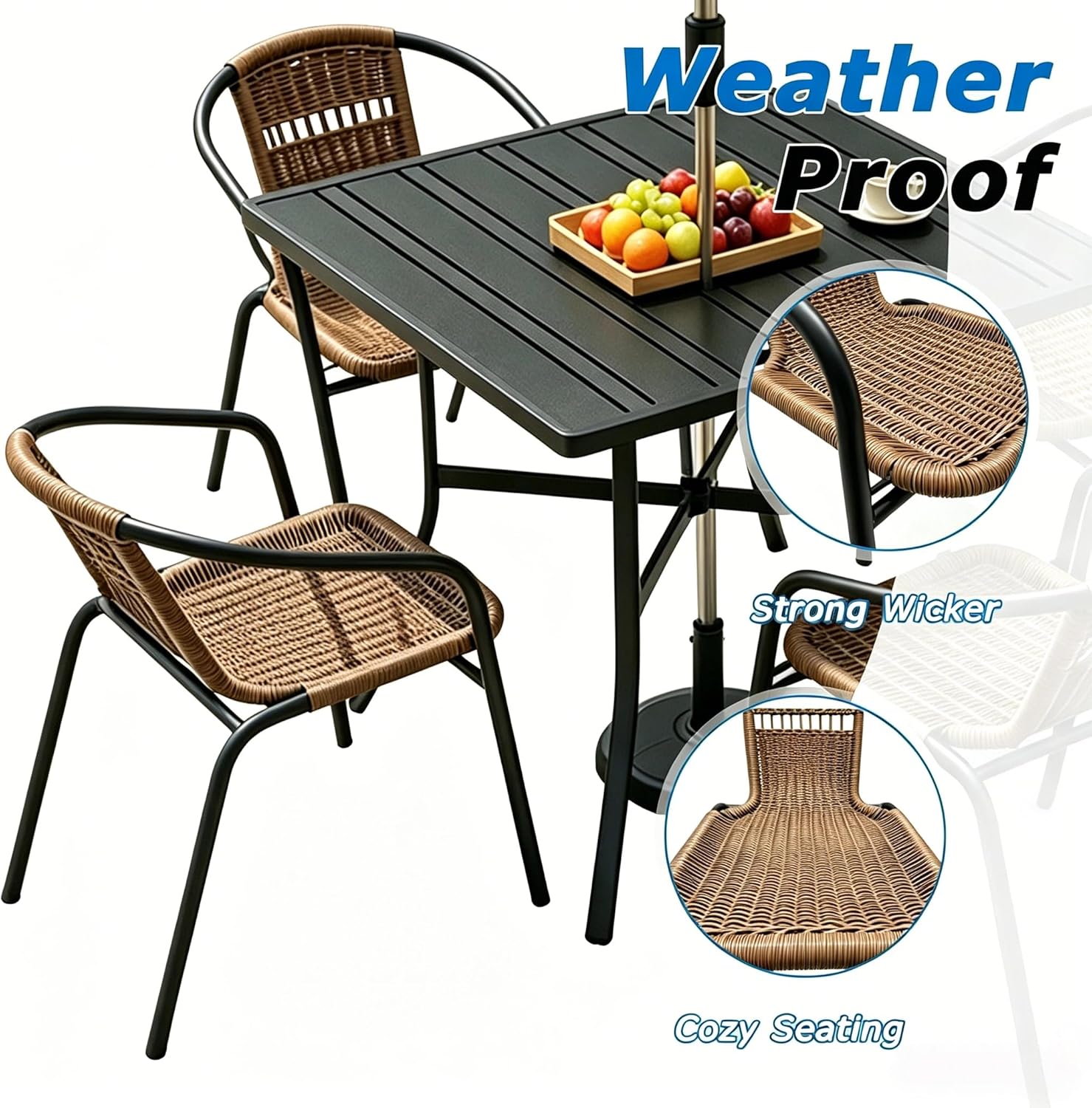 4 Pack Brown Stackable Outdoor Rattan Chairs, All-Weather Patio Seating for Balcony Porch Lawn, Small Patio Furniture Set for Front Porch Decor & Outdoor Spaces