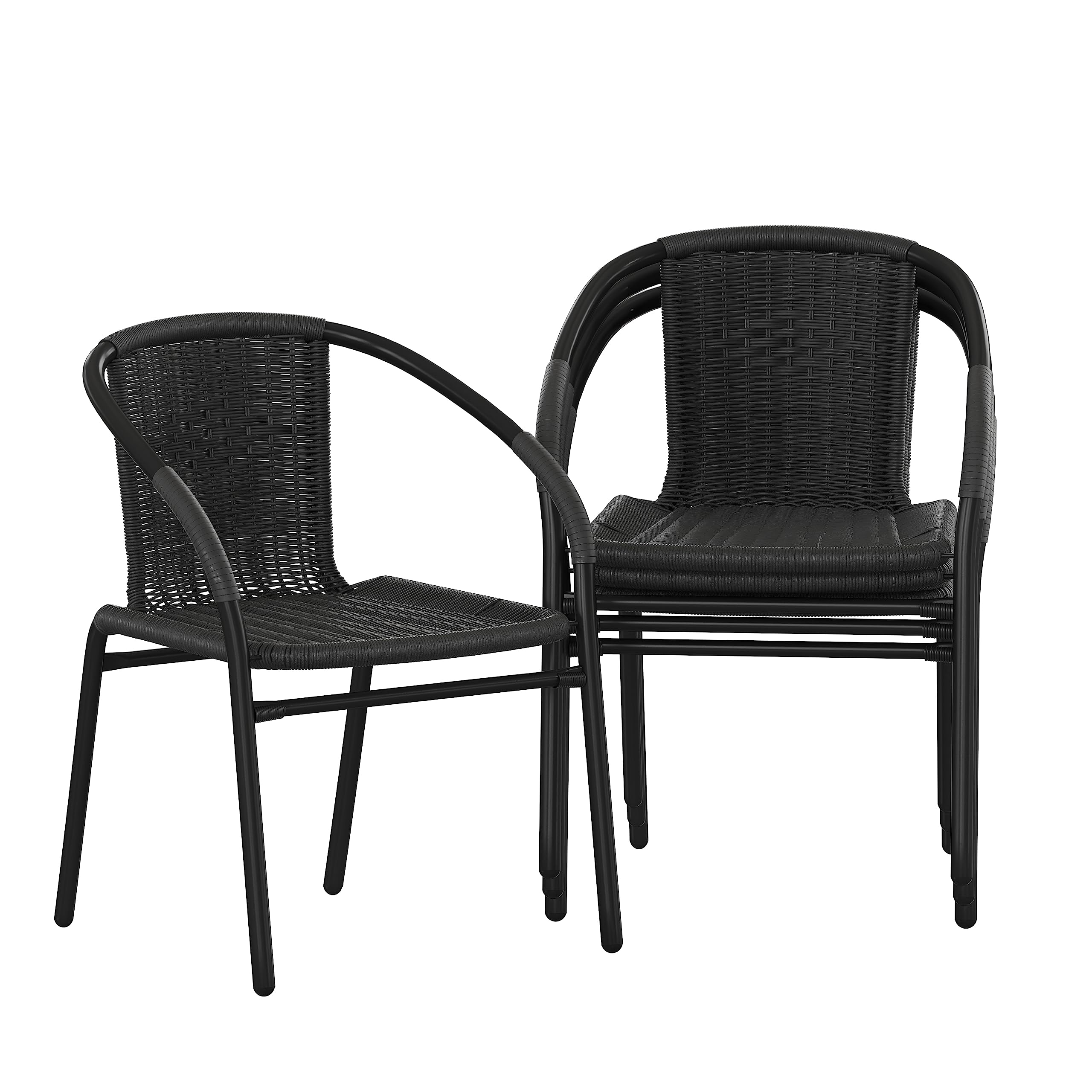 Flash Furniture Lila 4 Pack Beige Rattan Indoor-Outdoor Restaurant Stack Chair | Versatile and Stylish Seating