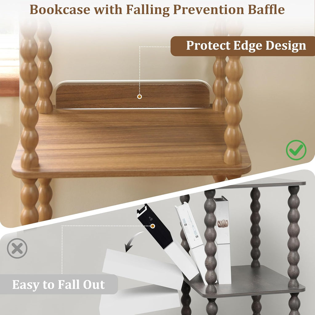Fultyle Caramel Tan 4-Tier Open Wooden-Leg Bookshelf for Bedroom, Living Room & Office